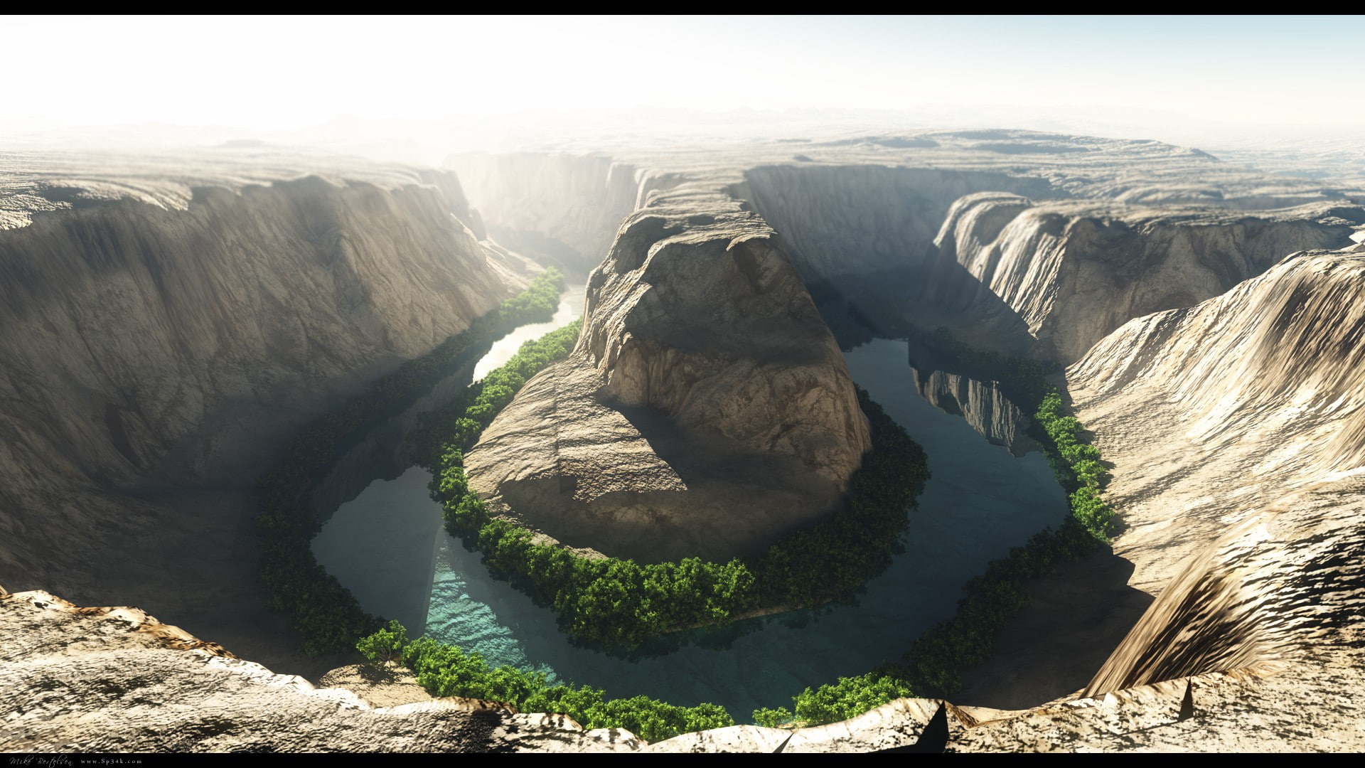 grass, river, mountains, Colorado River, rock, nature, 1080P, landscape, cave, canyon, Horseshoe Bend, HD Wallpaper
