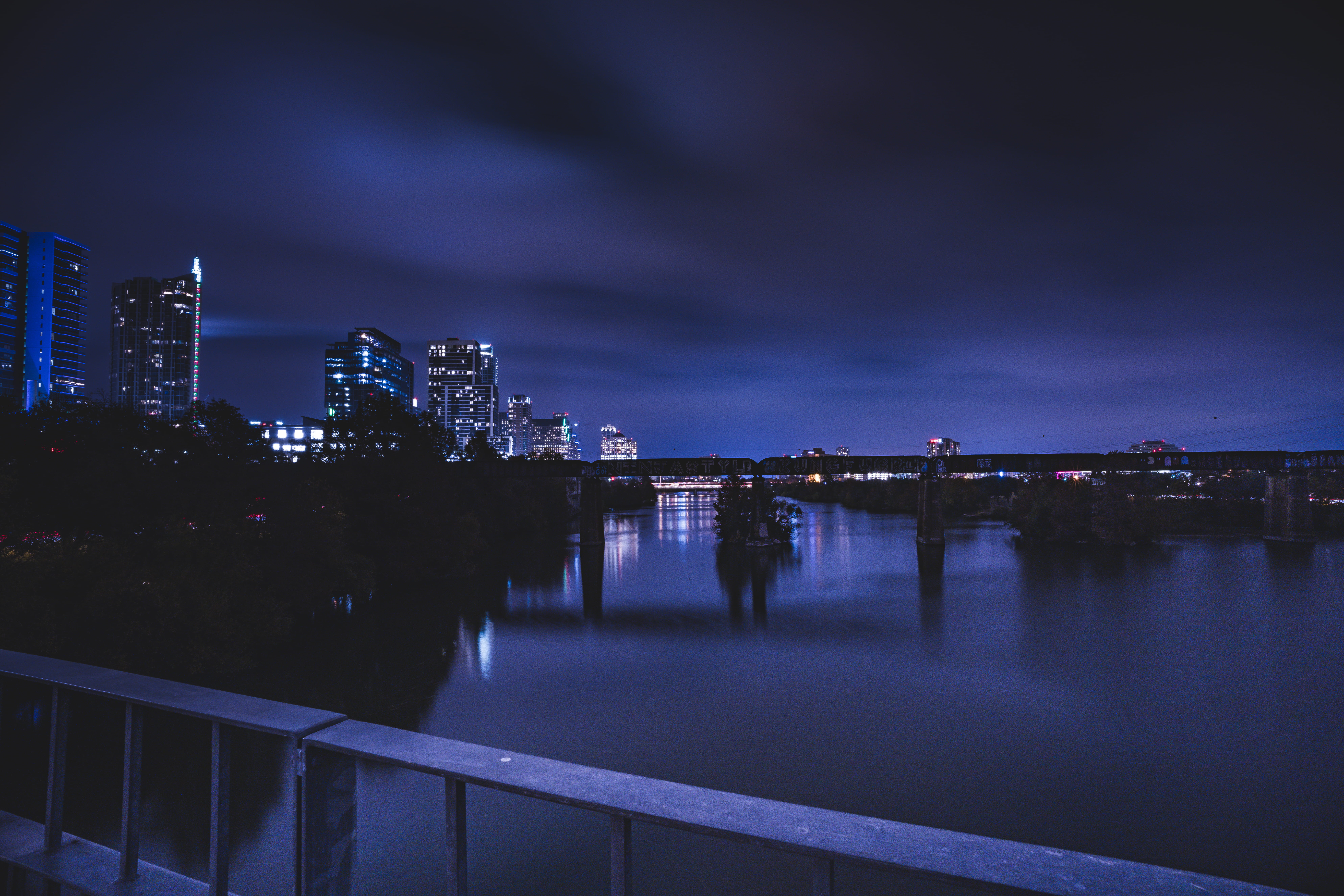 built structure, architecture, a7rii, building exterior, 8K, skyline, modern, sky, dark, dusk, skyscraper, connection, sony, urban, cityscape, bridge - man made structure, HD Wallpaper