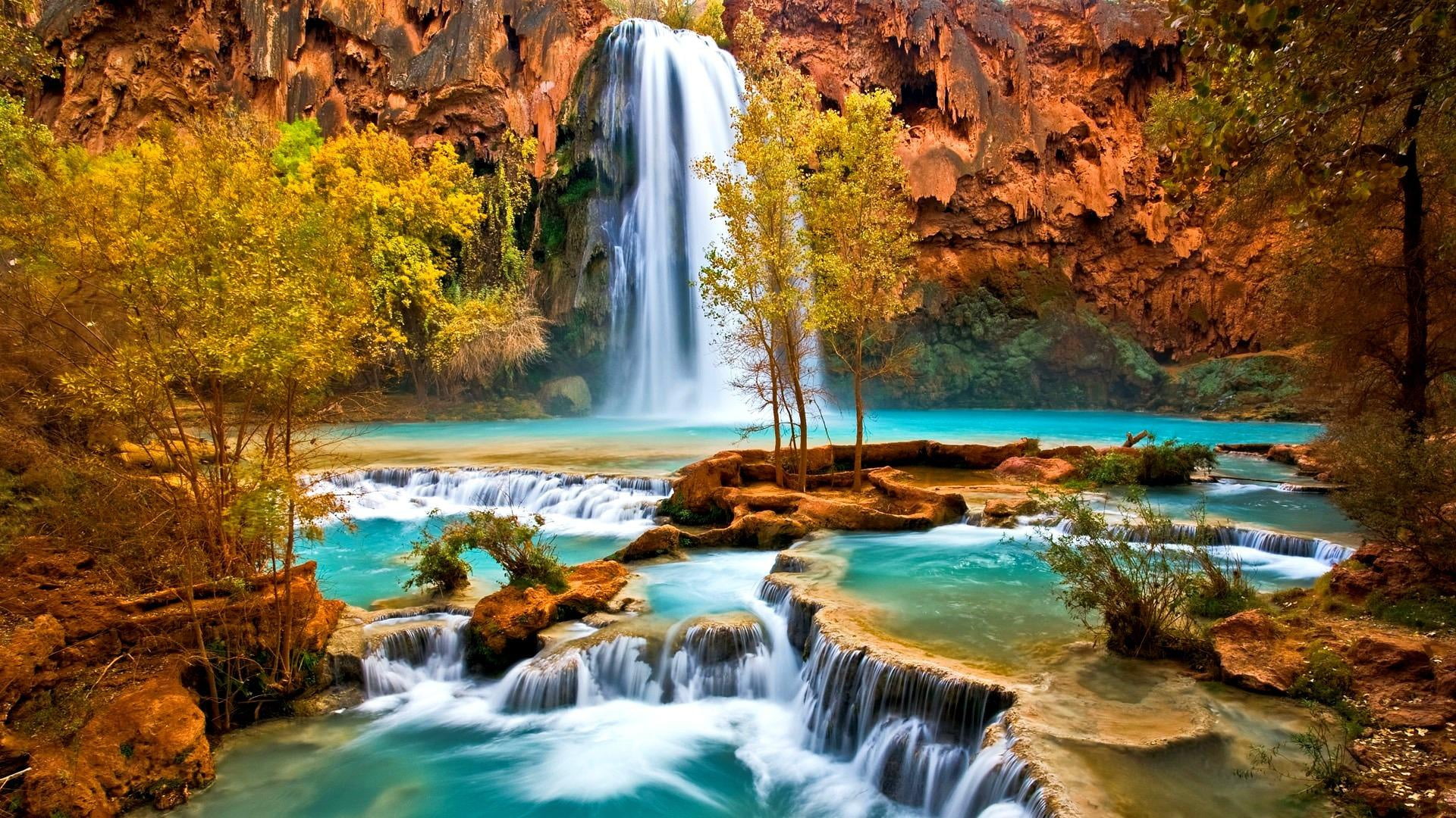 photo, autumn, waterfall, 1080P, rifts, Havasu Falls, river, HD Wallpaper
