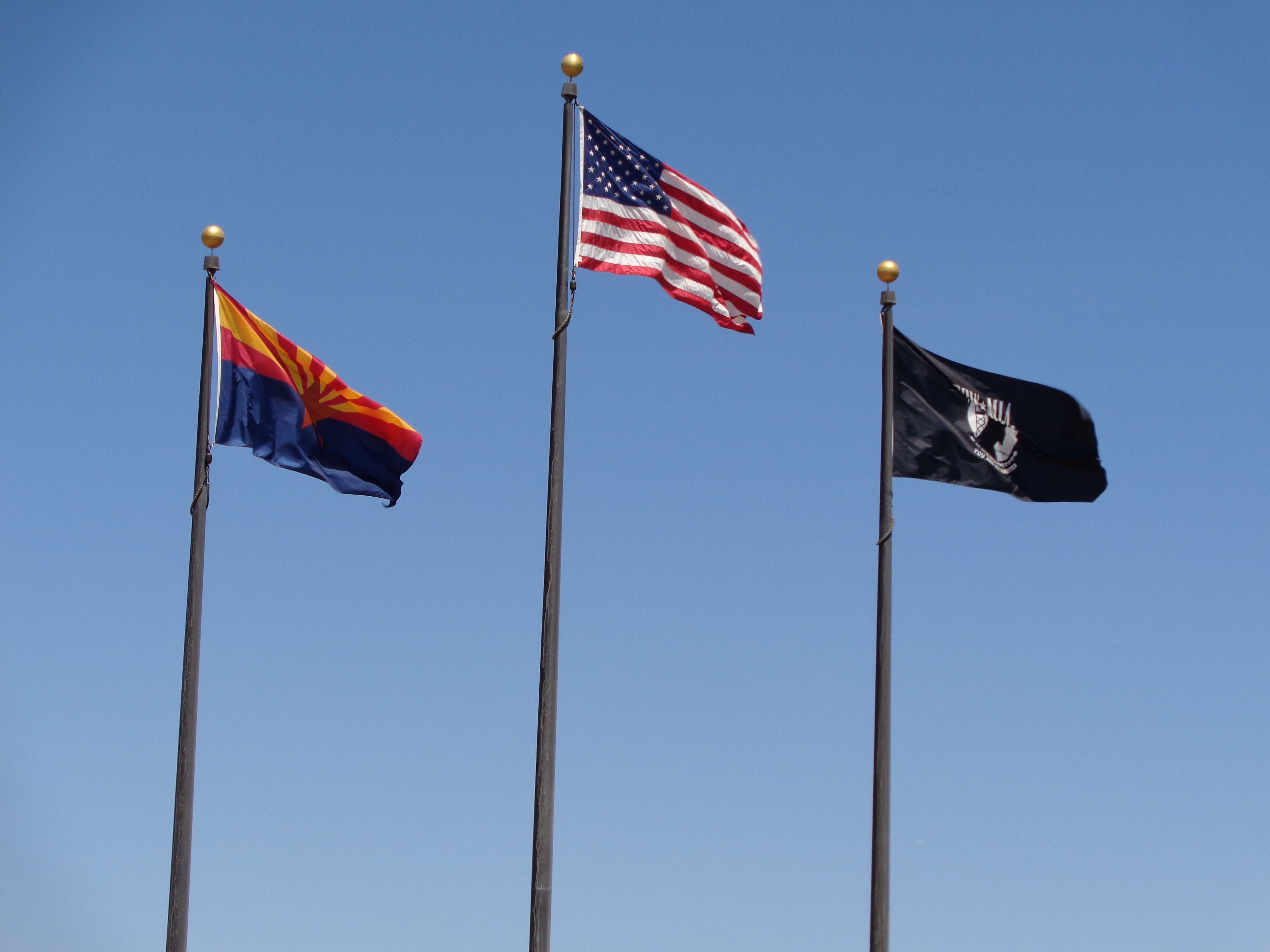 patriotism, independence, clear sky, flag, usa, outdoors, american, environment, 5K, striped, sky, pole, pride, waving, symbol, arizona, nature, memorial, HD Wallpaper