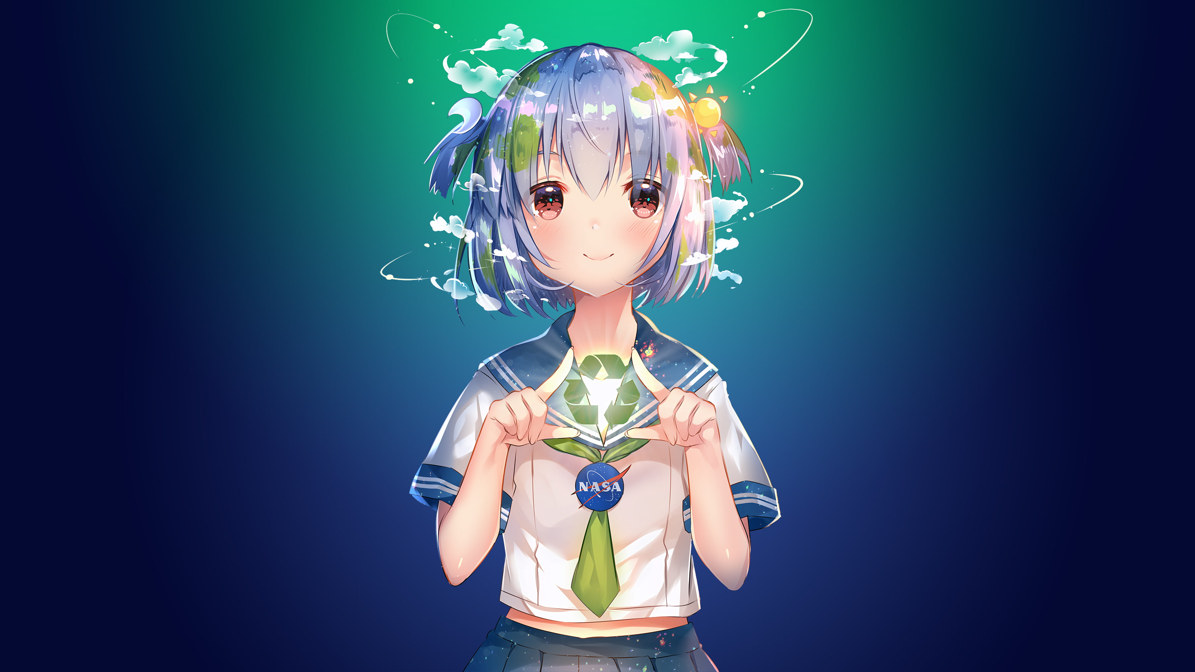 Short Hair, Girl, Anime, Brown Eyes, Earth-Chan, 4K, HD Wallpaper