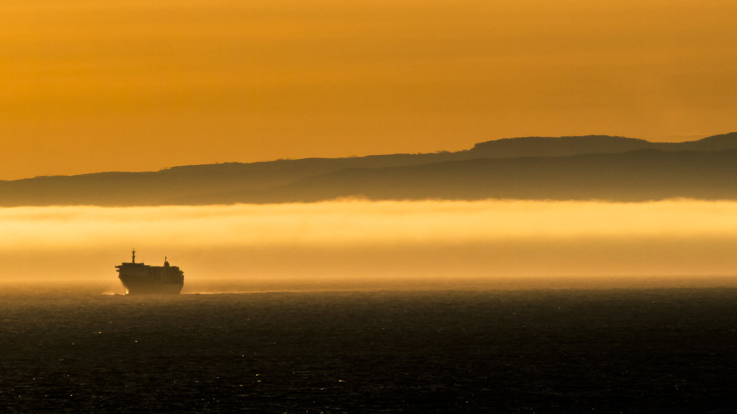 solitary, industrial Ship, artistic, orange, 1080P, nautical Vessel, shipping, mountains, creativecommons, sky, water, container Ship, sunset, monochrome, HD Wallpaper