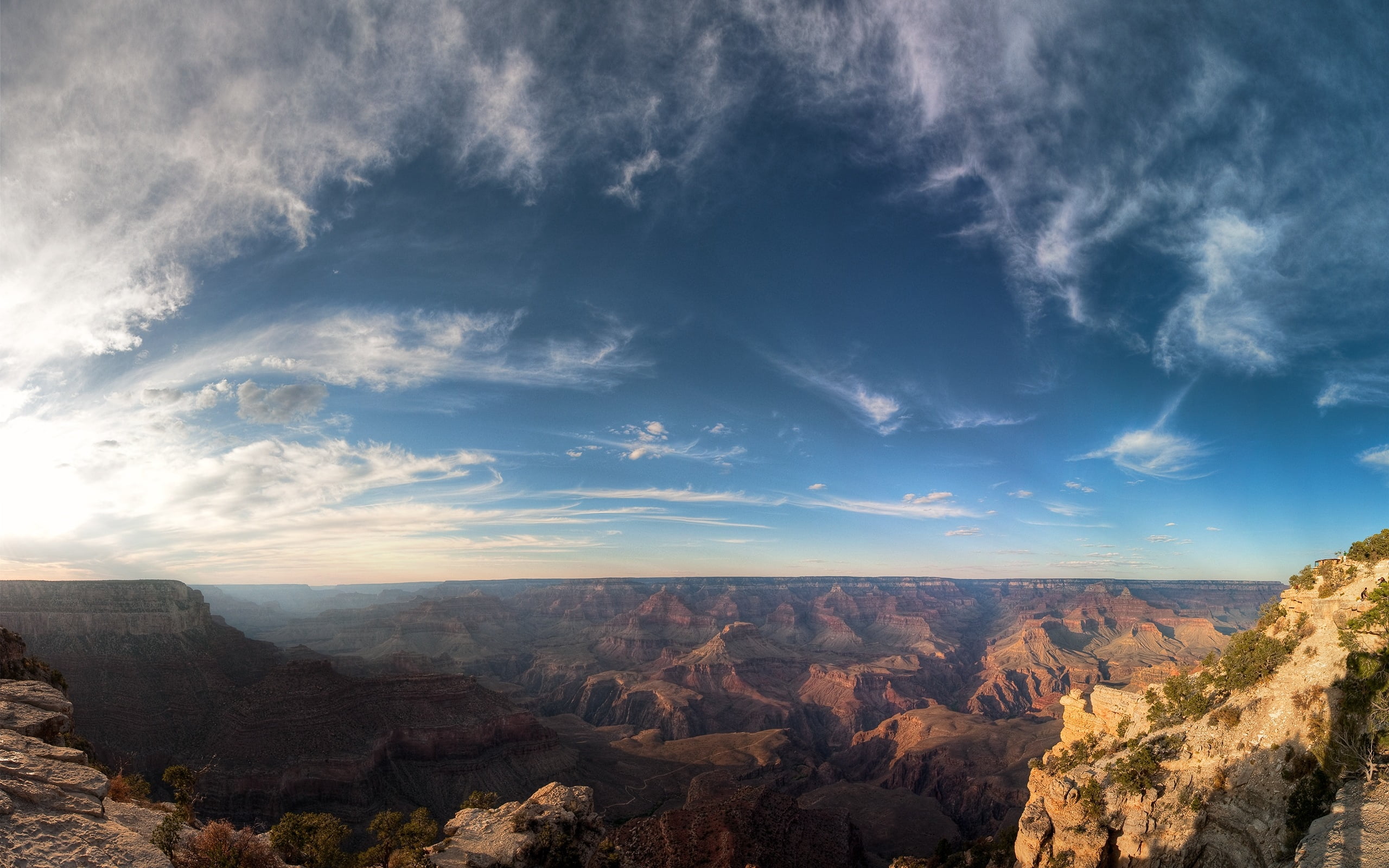 air, environment, non-urban scene, sunlight, grand Canyon National Park, scenics, south Rim, geology, mountains, plateau, rock, dramatic landscape, west - Direction, HD Wallpaper