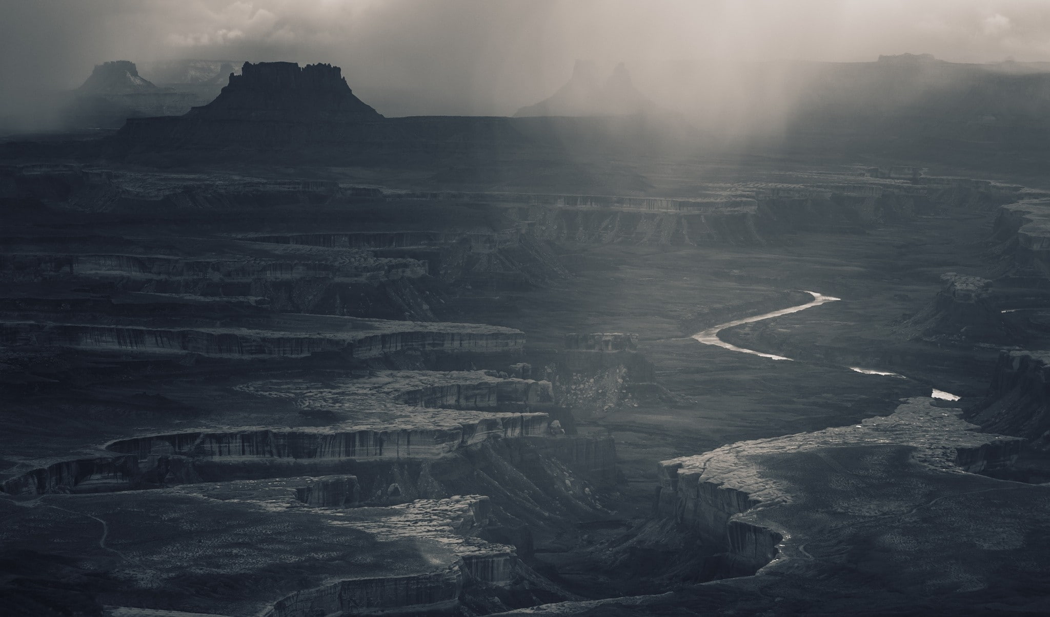 erosion, Canyonlands National Park, dark, river, 1080P, nature, sunlight, Utah, rain, mountains, landscape, mist, HD Wallpaper
