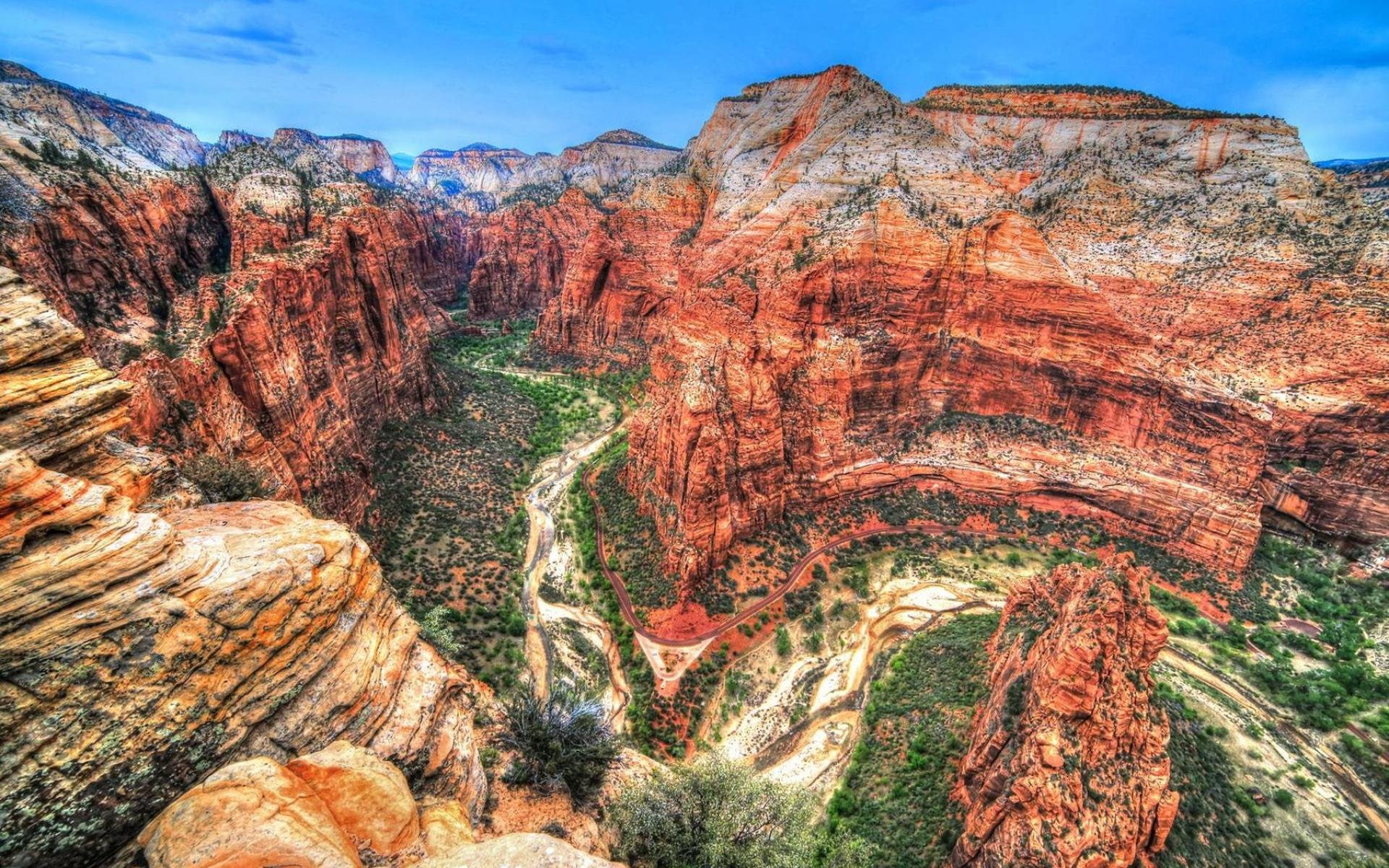 wallpapers, laptop, zion, blue, grand, sky, national, 1080P, rock, nature, park, canyon, mountains, hd, red, HD Wallpaper