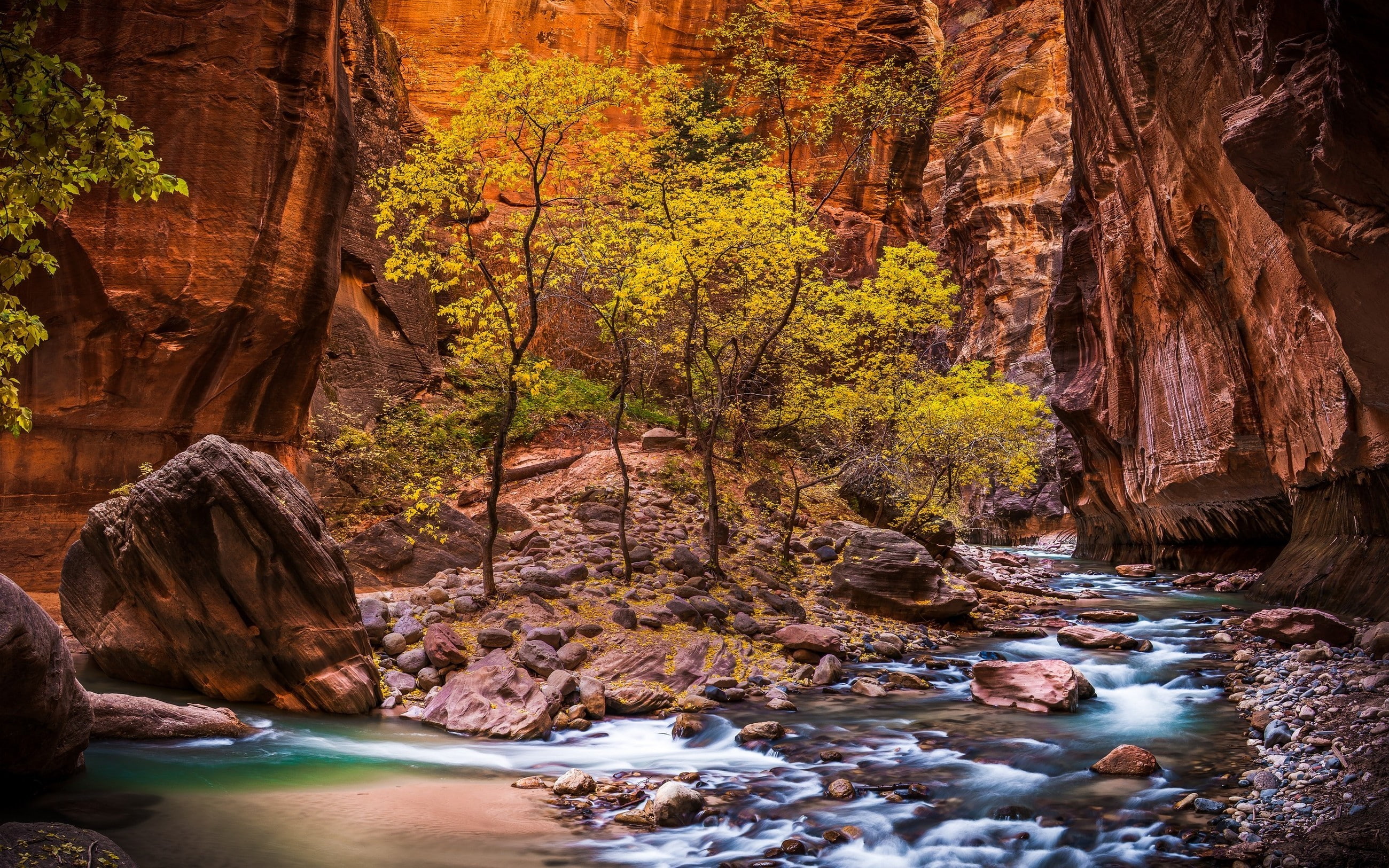 solid, tranquil scene, idyllic, day, geology, 2K, eroded, formation, physical geography, tranquility, outdoors, scenics - nature, water, landscape nature zion national park river canyon utah trees erosion red usa national park stones pebbles rock valley hdr stream, HD Wallpaper