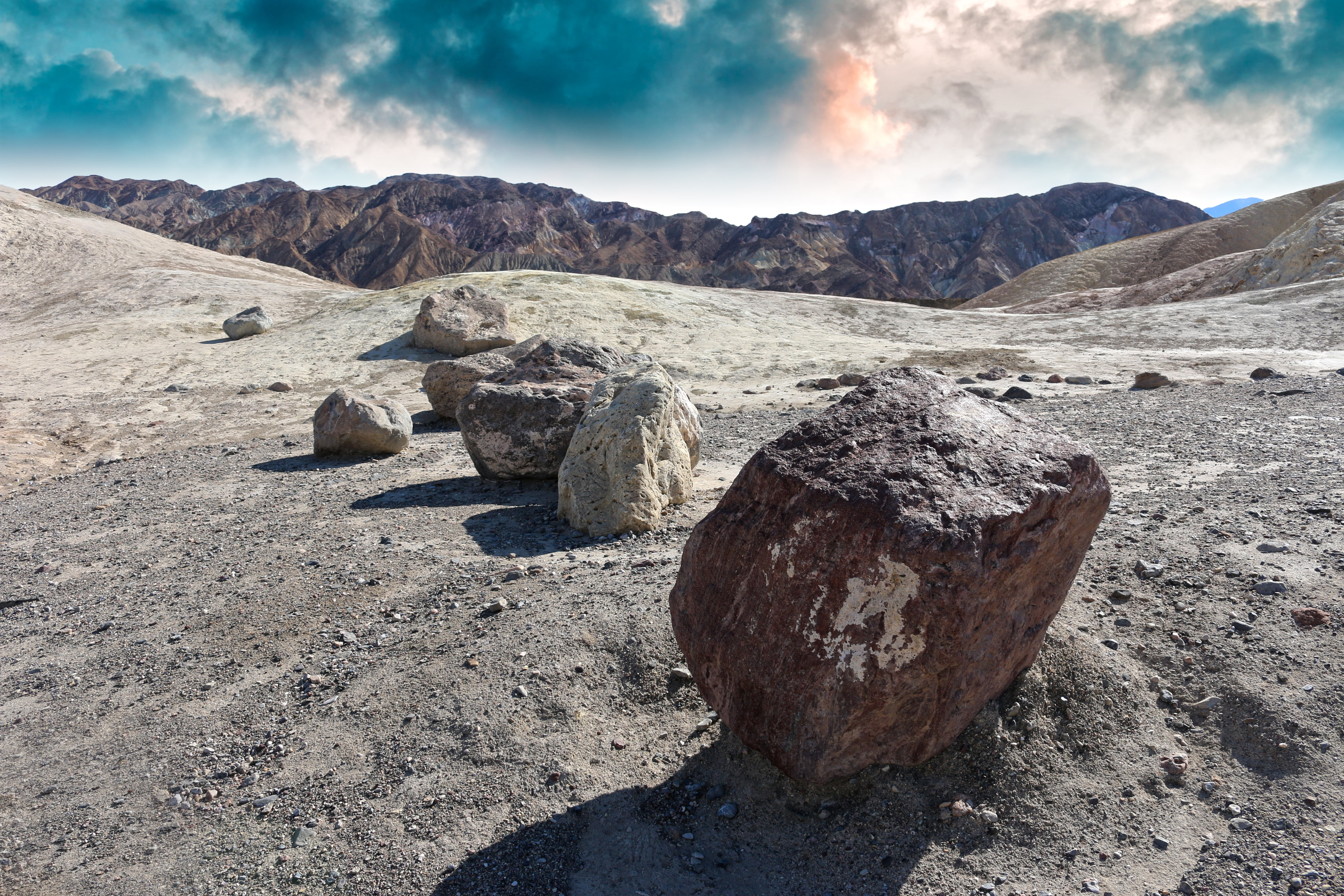 cloud - sky, sky, rocky, beauty in nature, stones, mountain range, zabriskie point, sunset, gray, scenics - nature, land, rocks, nature, climate, travel, HD Wallpaper