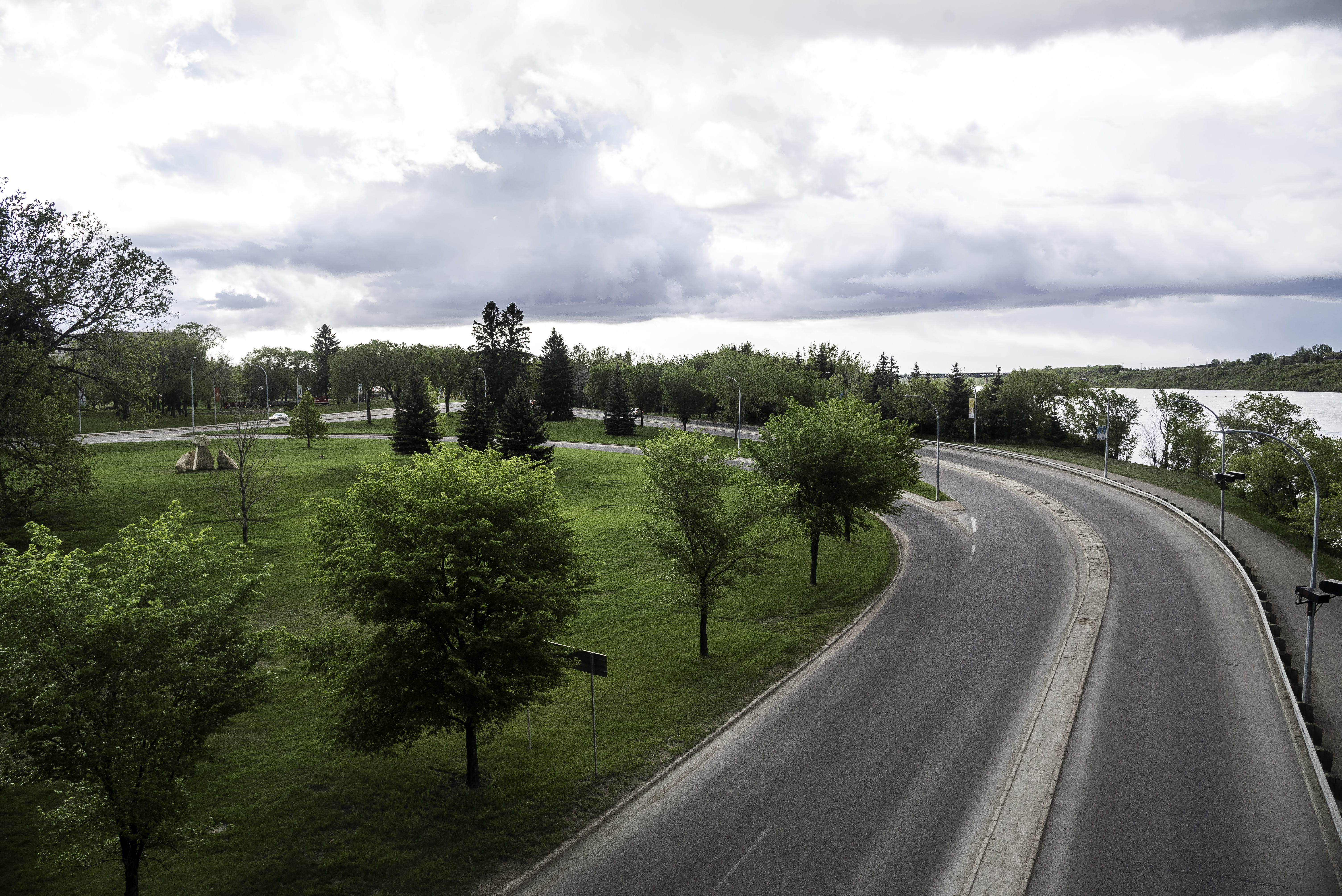 cloud - Sky, landscape, empty road, day, diminishing perspective, scenics - nature, canada, Saskatoon, tree, asphalt, beauty in nature, rural Scene, public domain, HD Wallpaper
