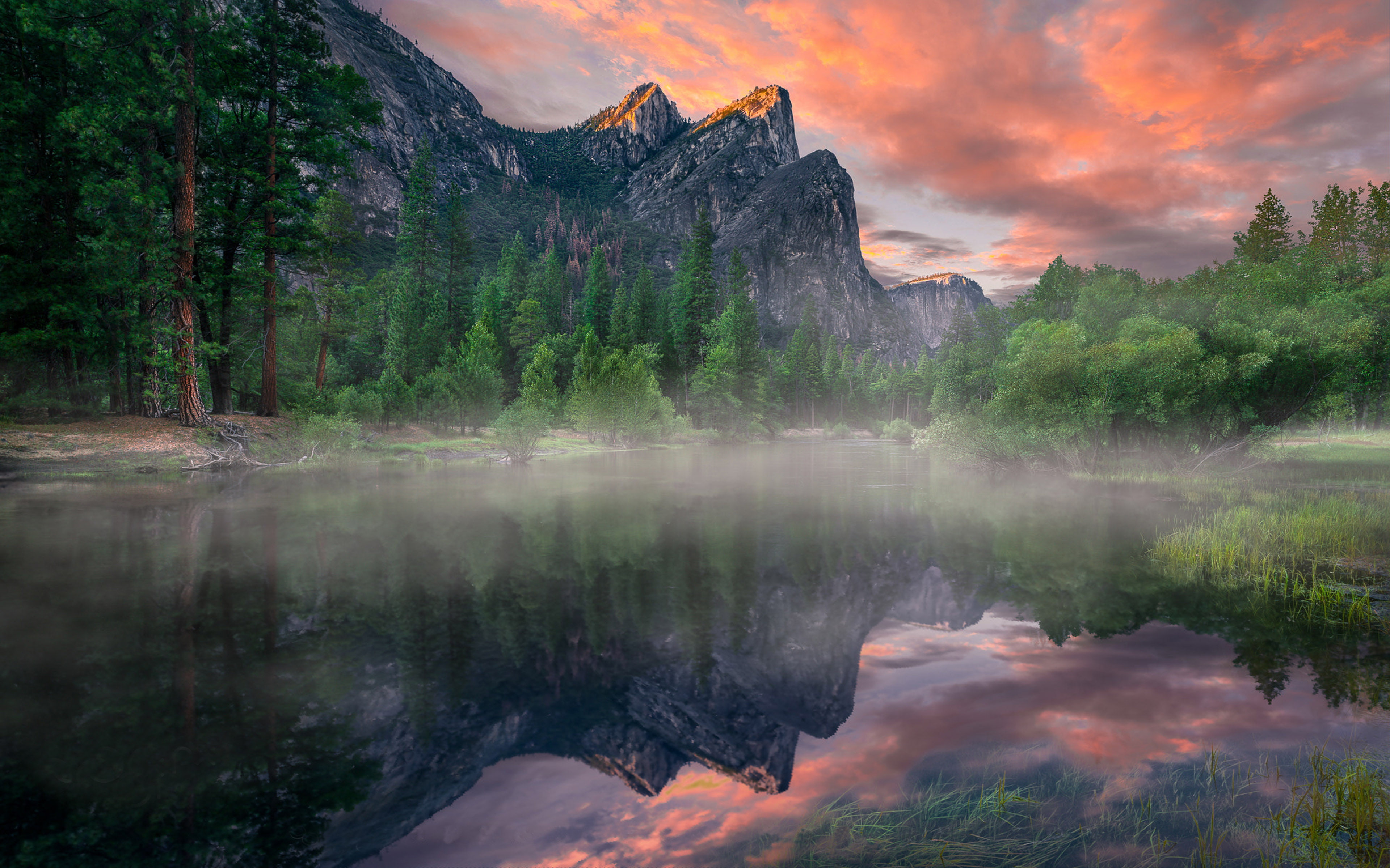 desktop, yosemite, brothers, three, u, photography, reflection, s, hd, landscape, river, national, sunset, valley, merced, park, 4K, HD Wallpaper