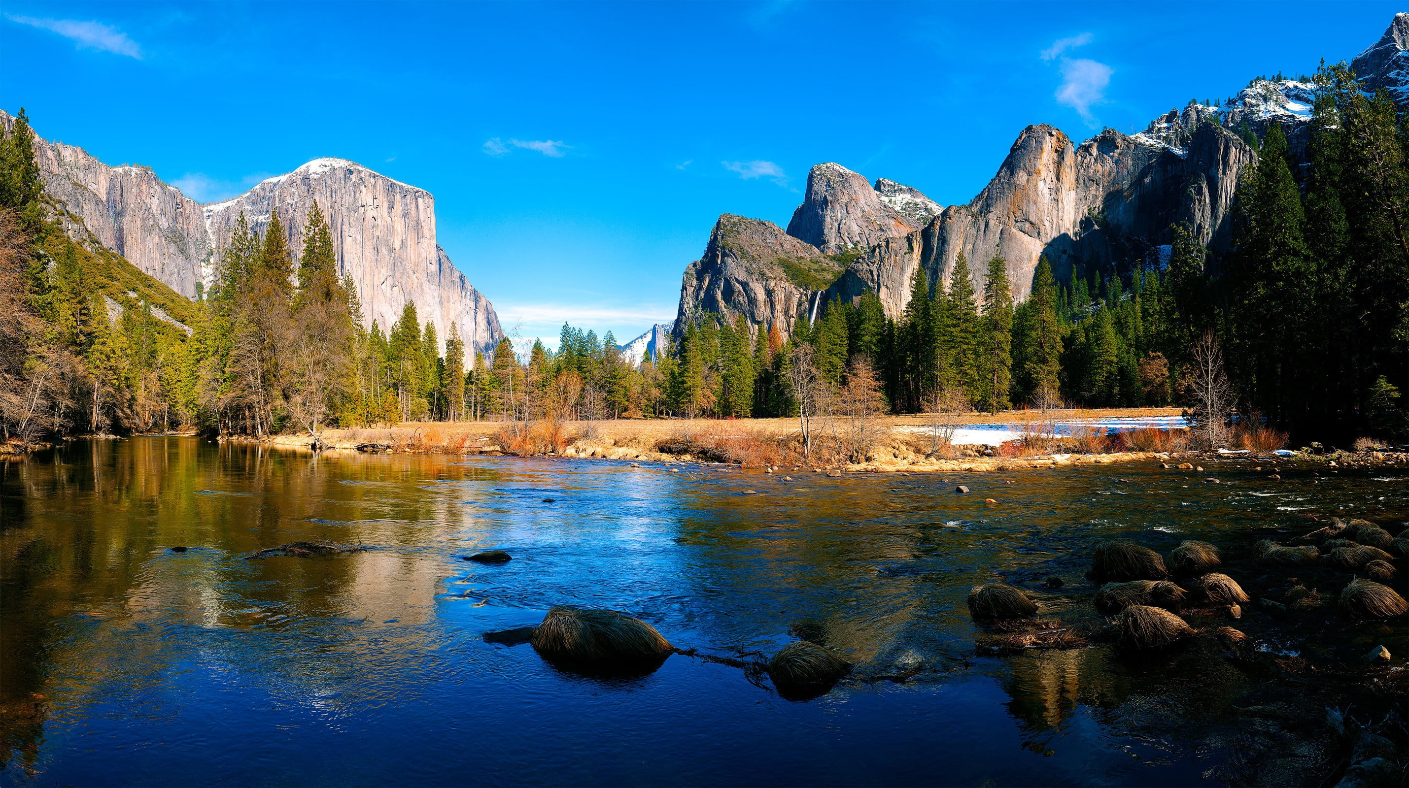 journey, lake, uSA, pine Tree, landscape, famous Place, rocky Mountains, el Capitan - Yosemite National Park, formation, alberta, sunlight, rock - Object, HD Wallpaper