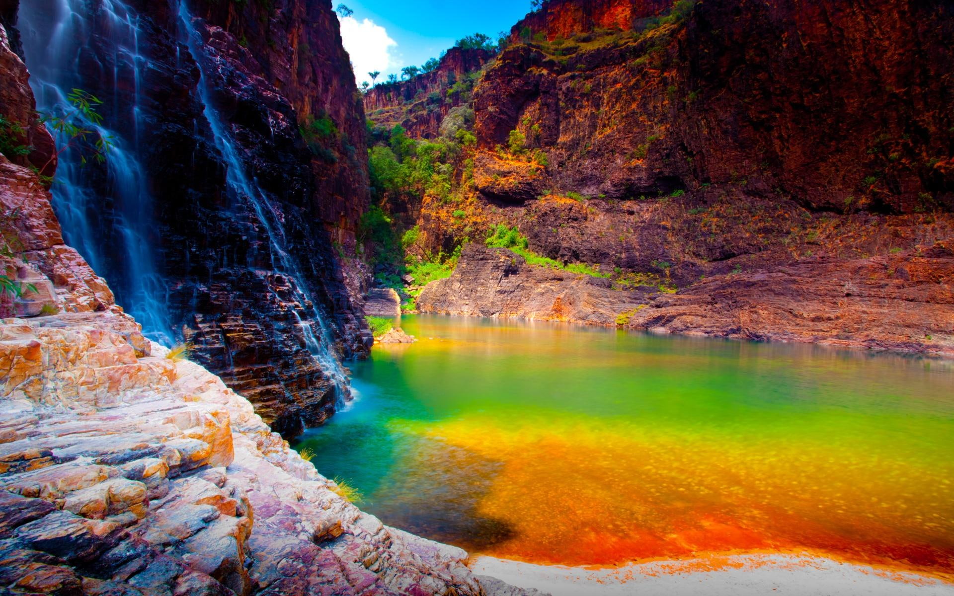 lakes, nature and landscapes, desert, canyons, 1080P, falls, colors, kakadu, HD Wallpaper