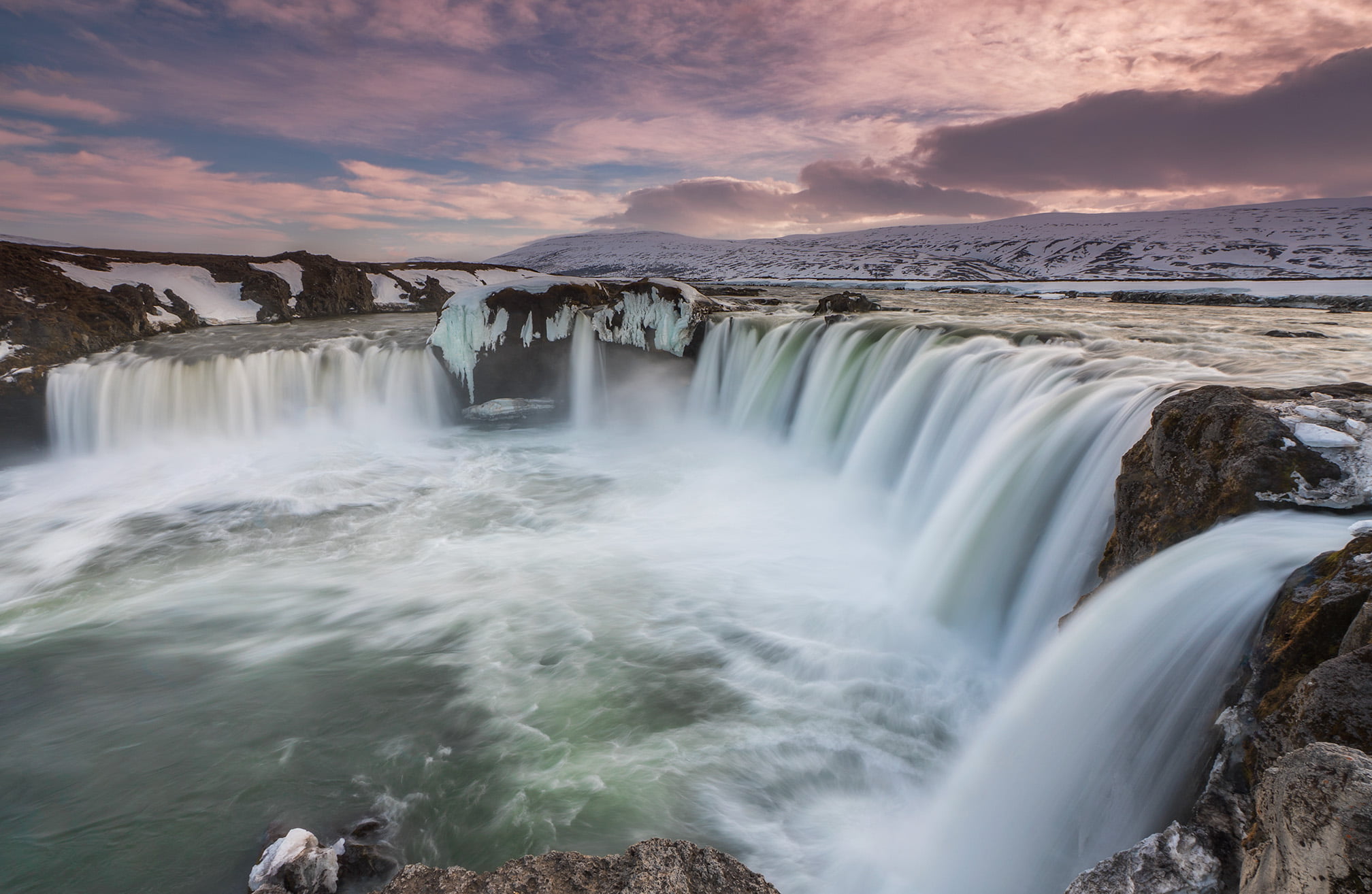 falls, NE, sunset, beauty In Nature, outdoors, river, ice, water, falling, scenics, landscape, long exposure, nature, Waterfall, 1080P, snow, Skjálfandafljót, HD Wallpaper