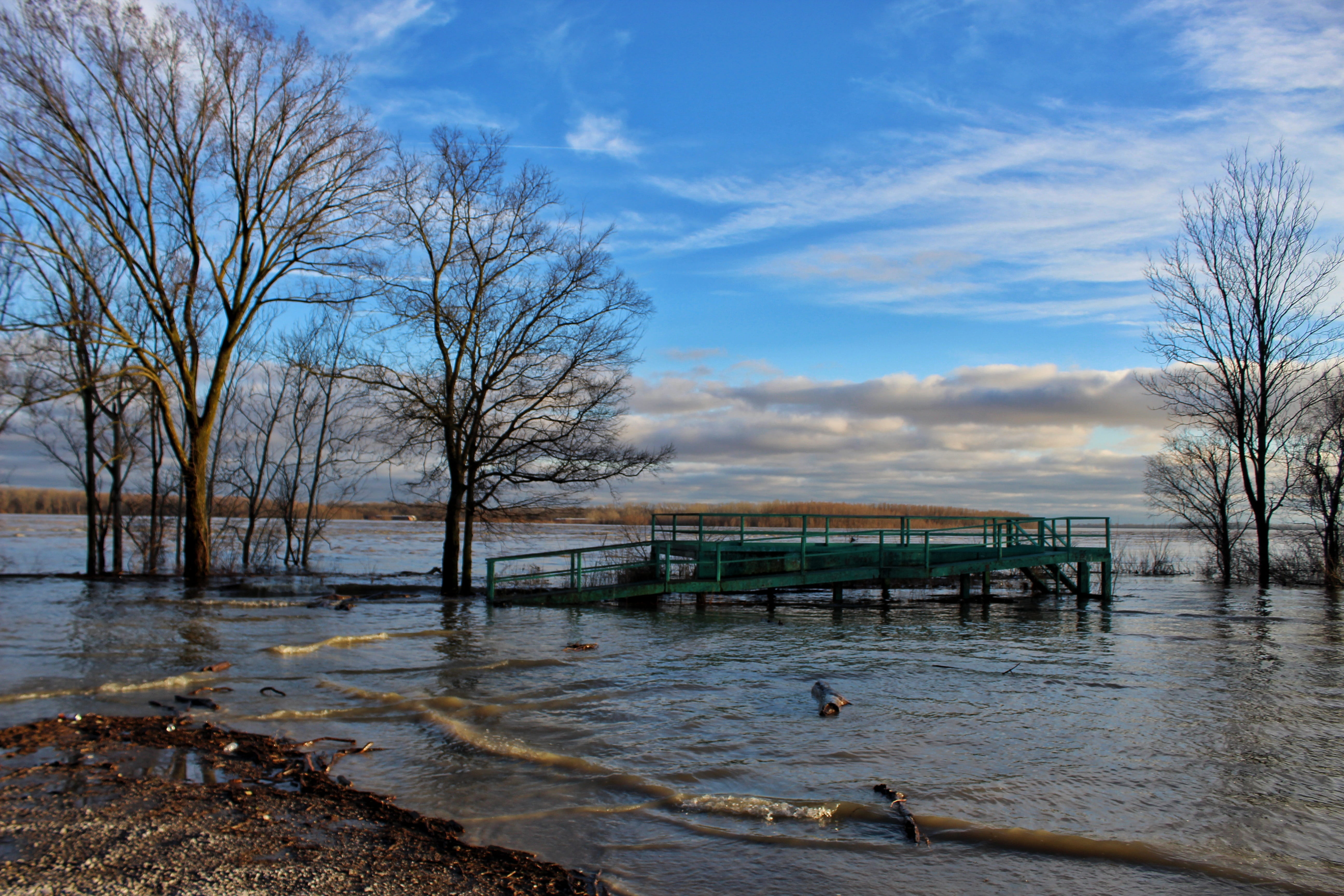 scenics - nature, sky, no people, nature, outdoors, lookout, built structure, 5K, plant, water, riverbank, levee, driftwood, muddy, river, day, waves, HD Wallpaper