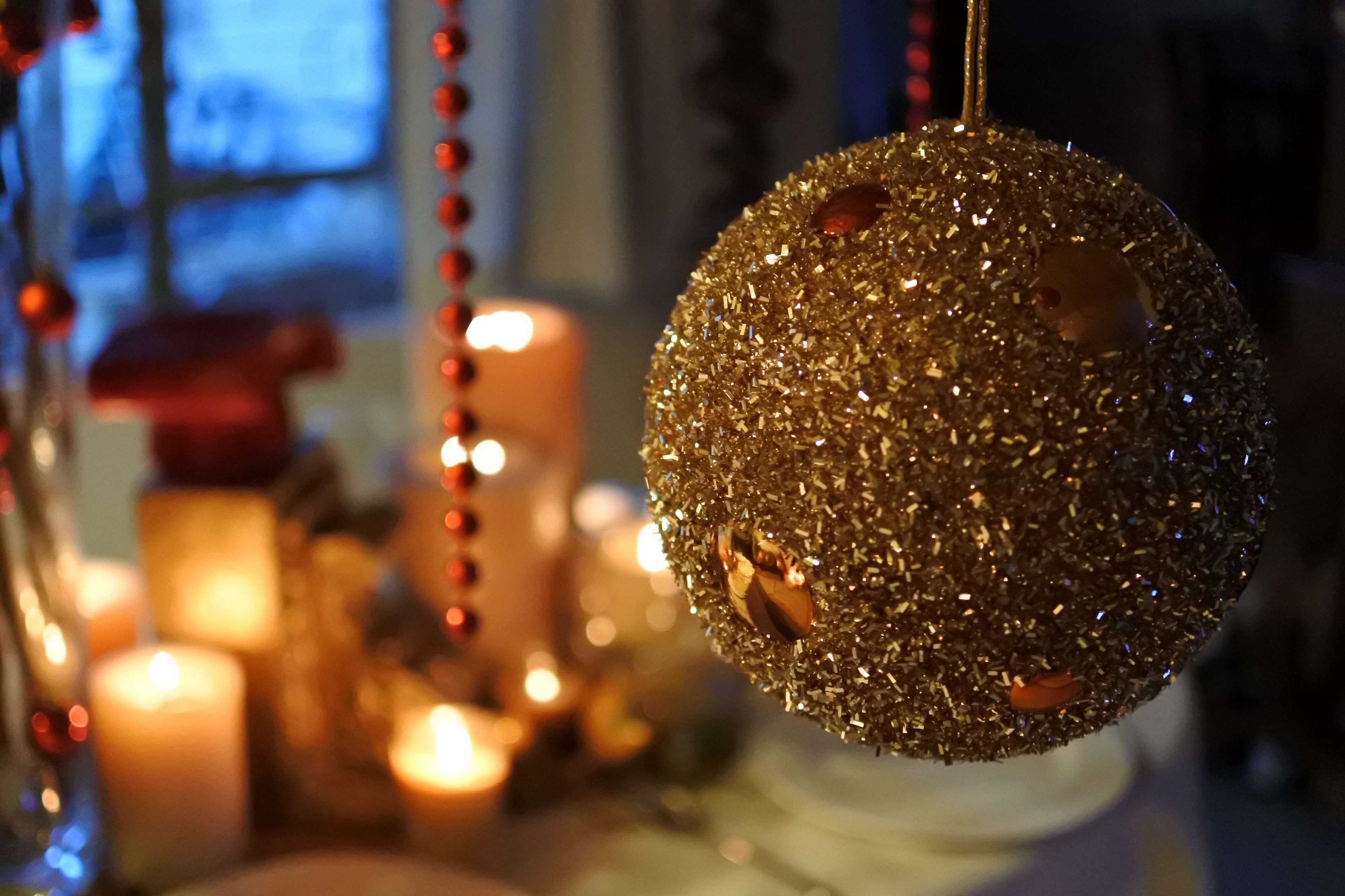 golden, no people, holiday, christmas ornament, indoors, glowing, christmas, lighting equipment, globe, closeup, close-up, art and craft, celebration, illuminated, HD Wallpaper