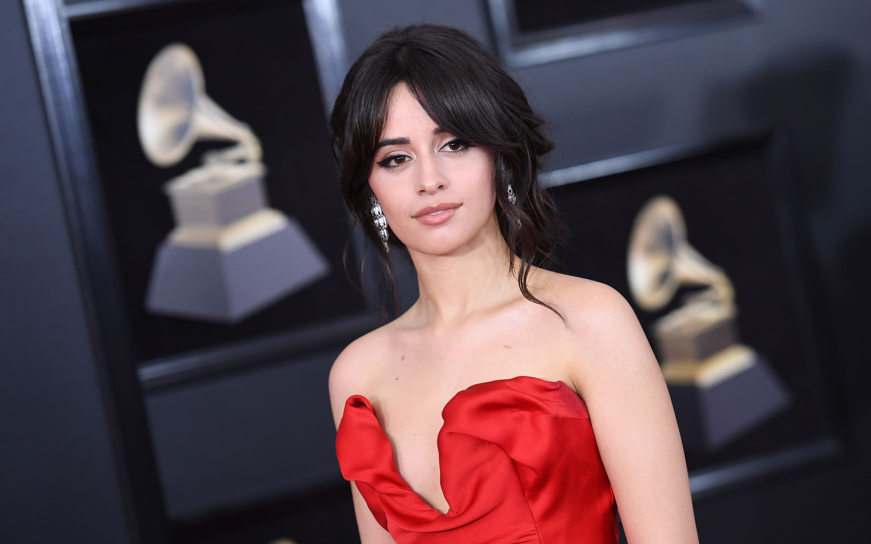 portrait, young women, real people, one person, looking at camera, young adult, grammy, fashion, hd, waist up, indoors, standing, photo, beauty, cabello, HD Wallpaper
