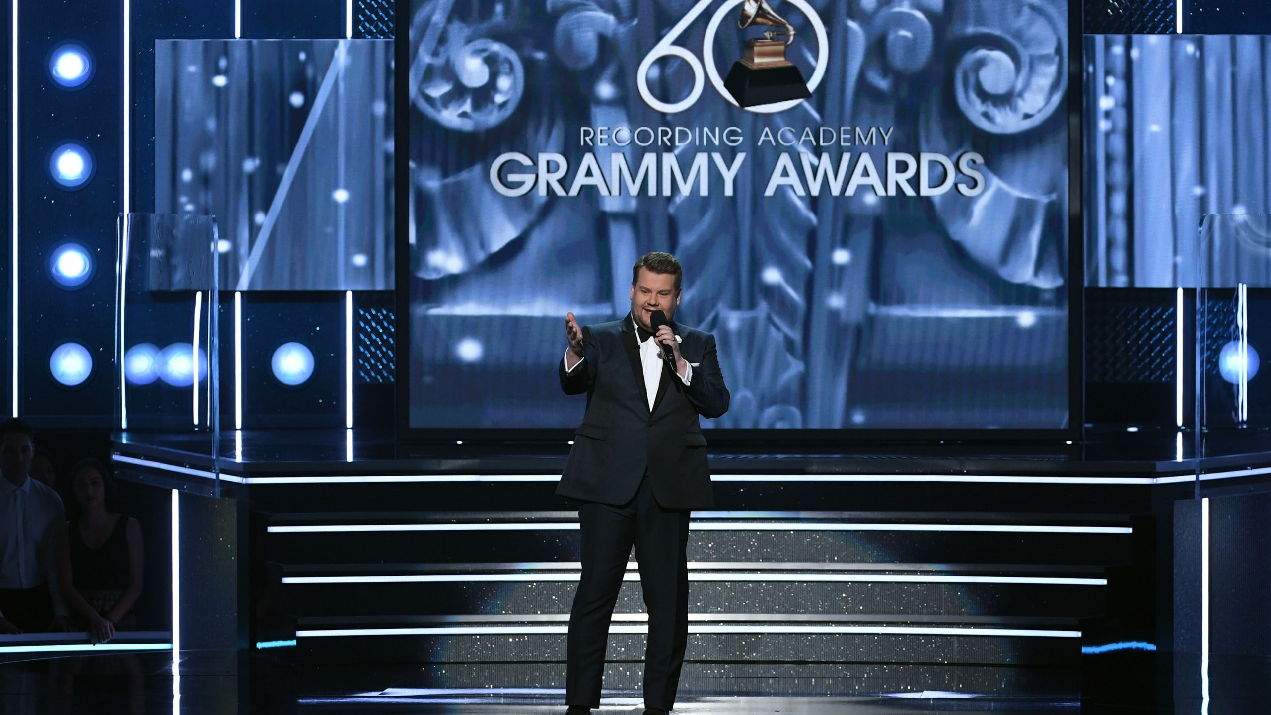 Grammy 2018, photo, suit, black, James Corden, men, jacket, 2K, 4k, s, HD Wallpaper
