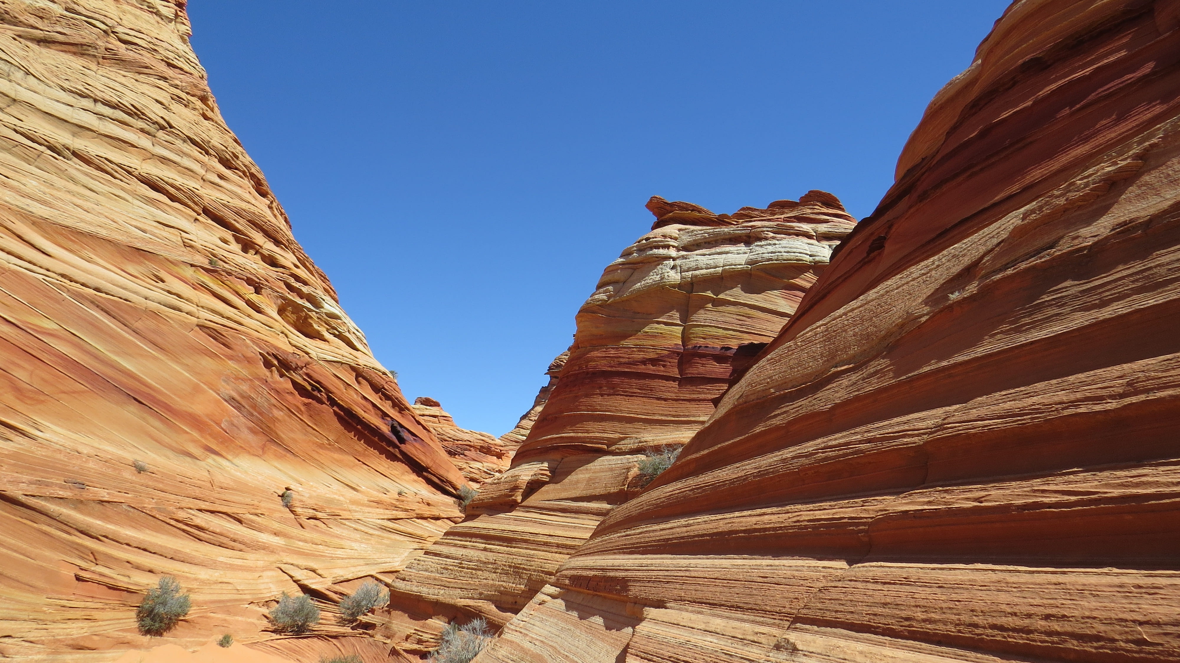 arizona, clear sky, day, rock formation, layered, non-urban scene, beauty in nature, sand stone, tranquil scene, climate, tranquility, geology, travel, HD Wallpaper
