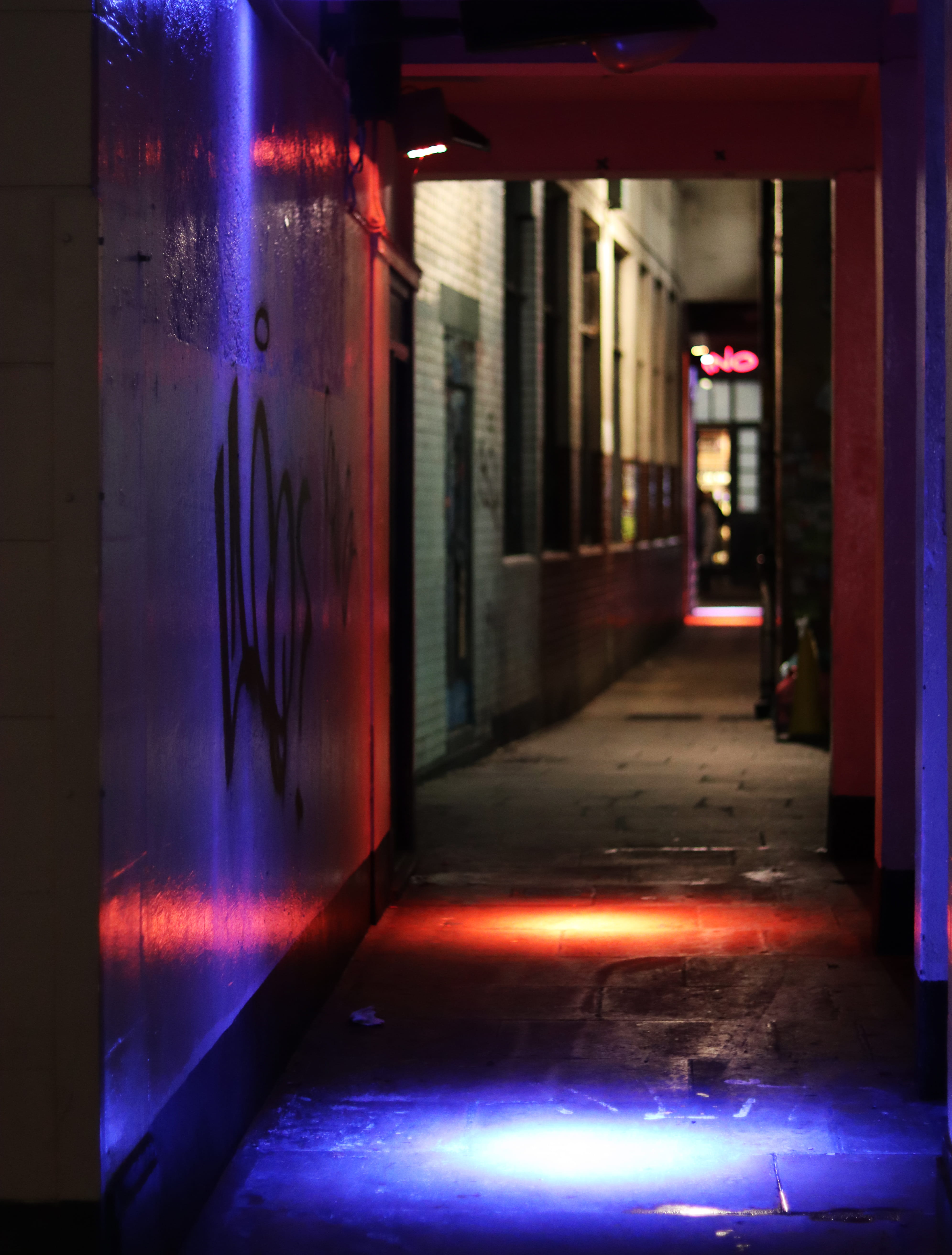 hallway, neon, illuminated, motion, light - natural phenomenon, dusk, inside, night, no people, multi colored, nightlife, redlight, empty, led, architecture, Phone HD Wallpaper