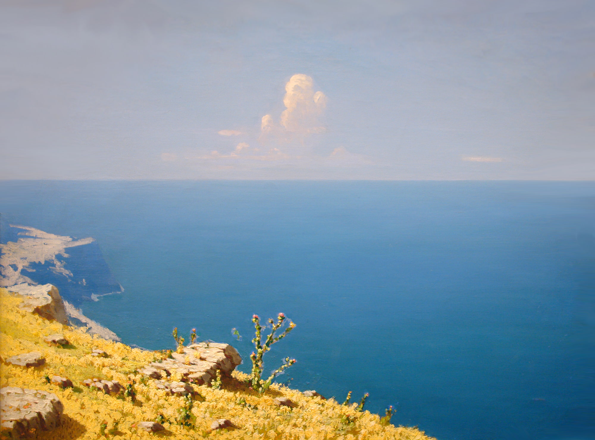 horizon over water, horizon, day, beauty in nature, sky, plant, sea, water, cloud - sky, classic art, idyllic, 1080P, non-urban scene, classical art, tranquility, HD Wallpaper