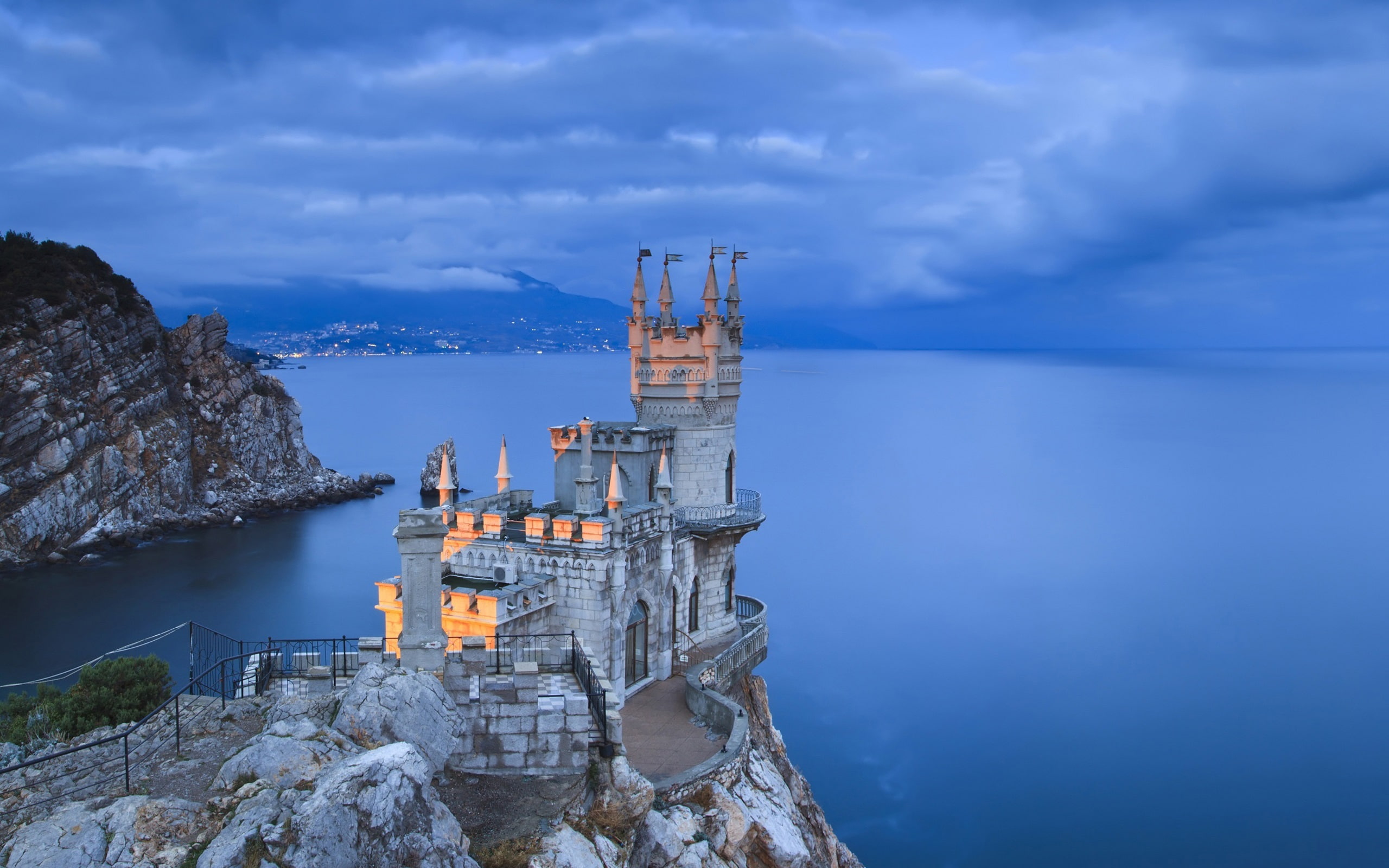 Coast, Evening, Blue, Night, Crimea, 2K, HD Wallpaper