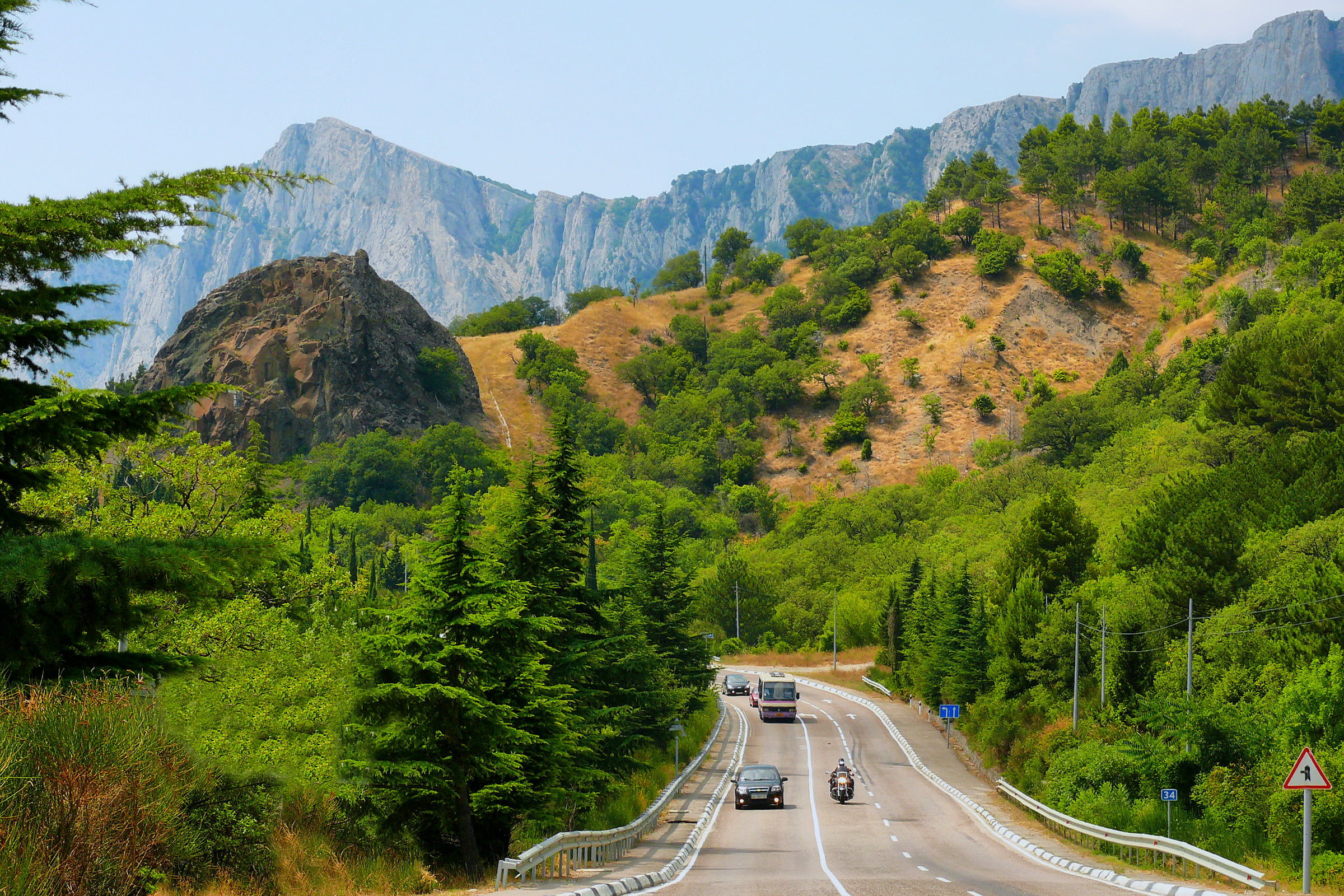 mode of transportation, tree, black, road, mode of Transport, trees, 1080P, forest, motor vehicle, mountain, day, mountains, no People, plant, hill, asphalt, HD Wallpaper