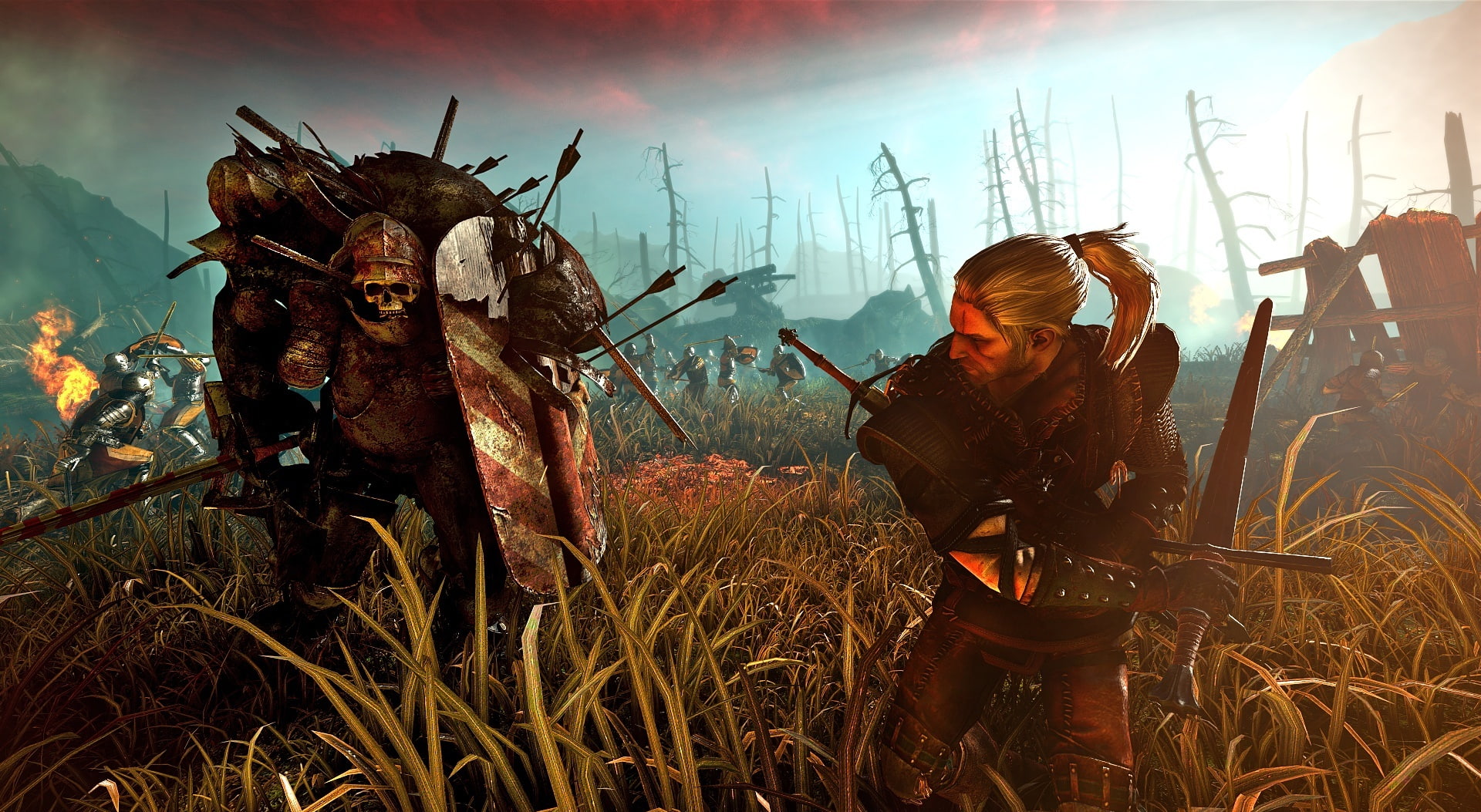 land, the witcher 2 assassins of kings, day, The Witcher, grass, man, adult, witcher, men, 1080P, holding, field, real people, kings, the witcher 2 screenshots, HD Wallpaper
