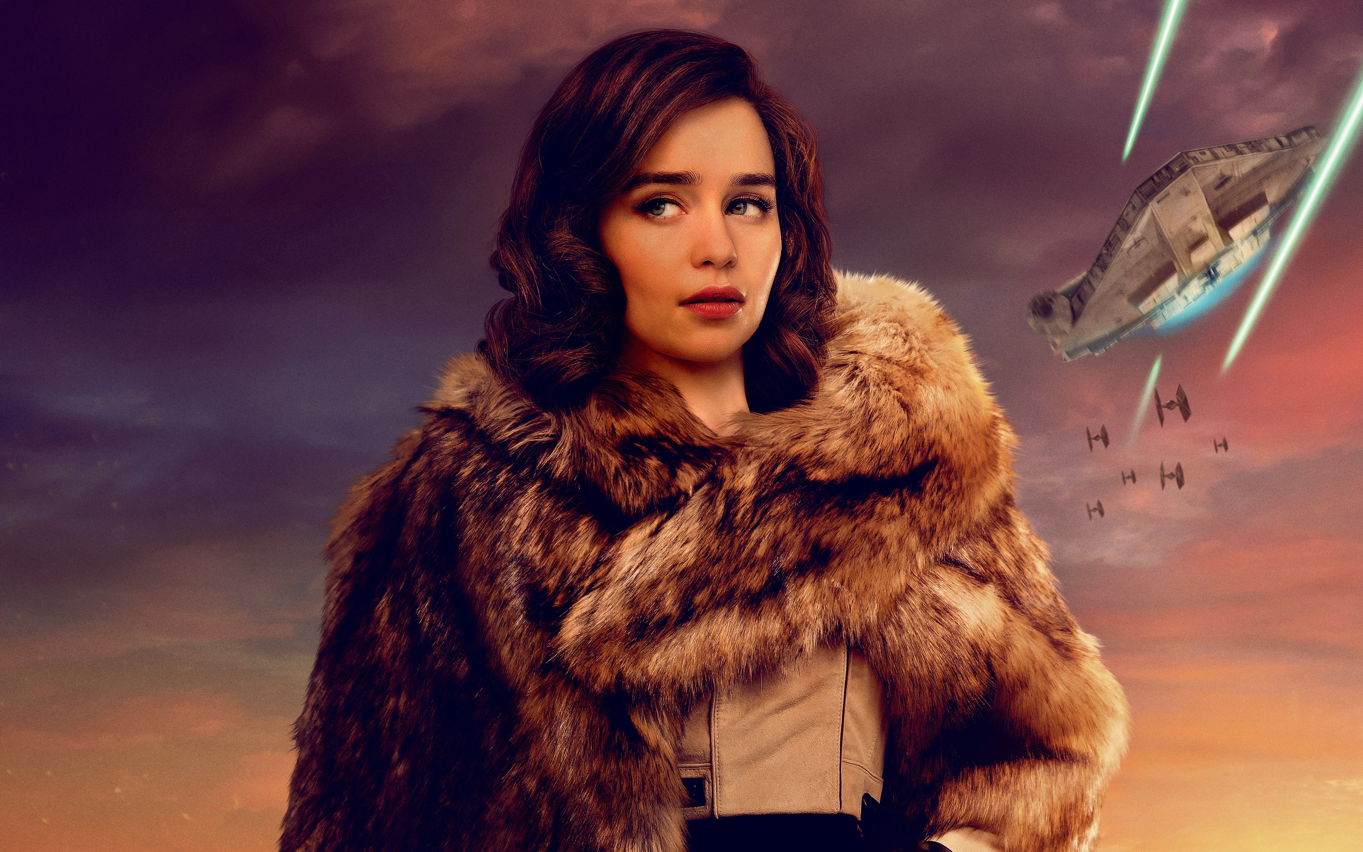 emilia clarke, fur coat, young adult, Movies, winter, solo: a star wars story, one person, hairstyle, fur, portrait, warm clothing, brown hair, coat, beautiful woman, HD Wallpaper