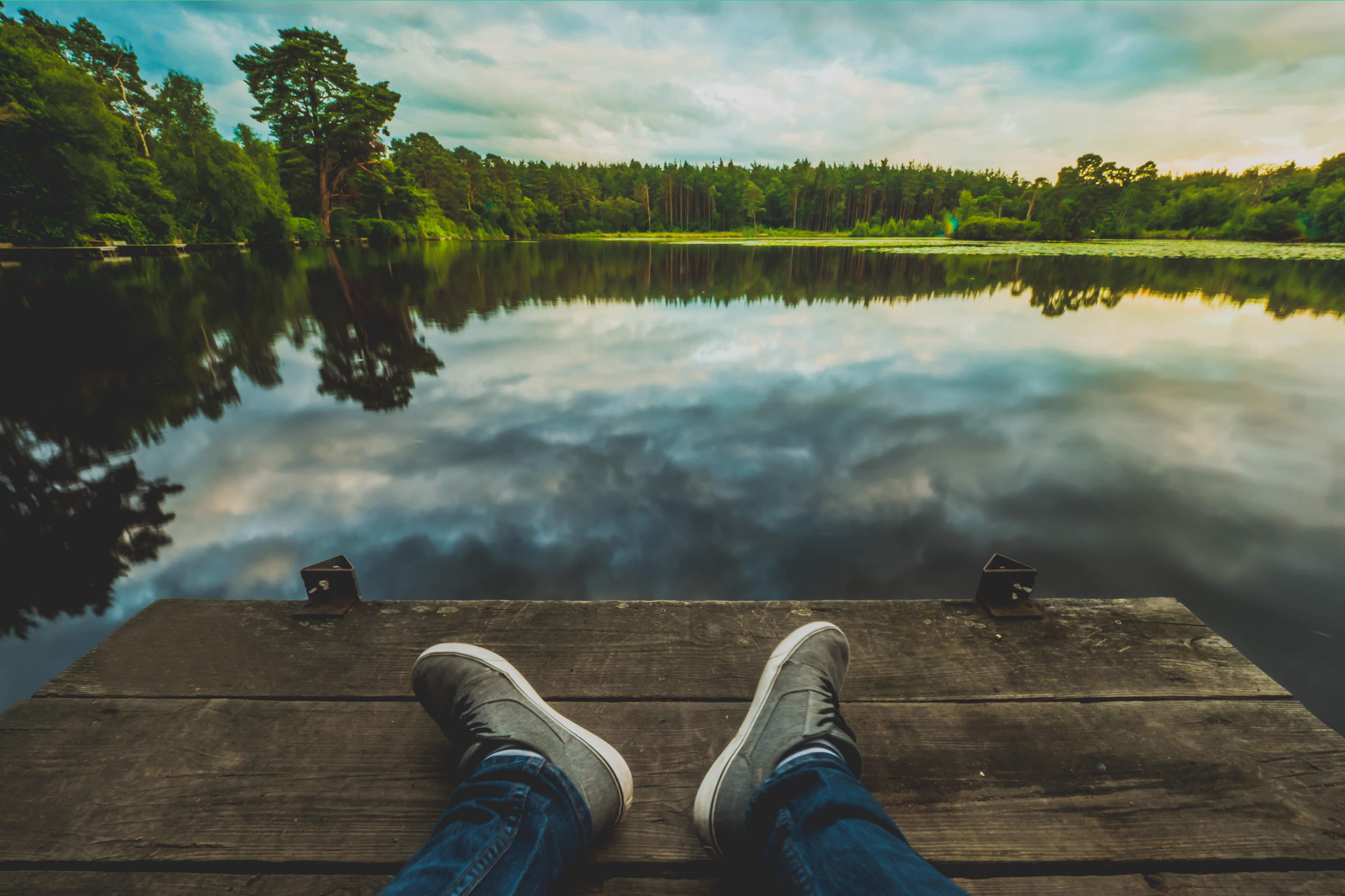 outdoors, personal perspective, river, wood - Material, tree, beauty in nature, jeans, summer, at the edge of, jetty, human leg, autumn, swimming pool, HD Wallpaper