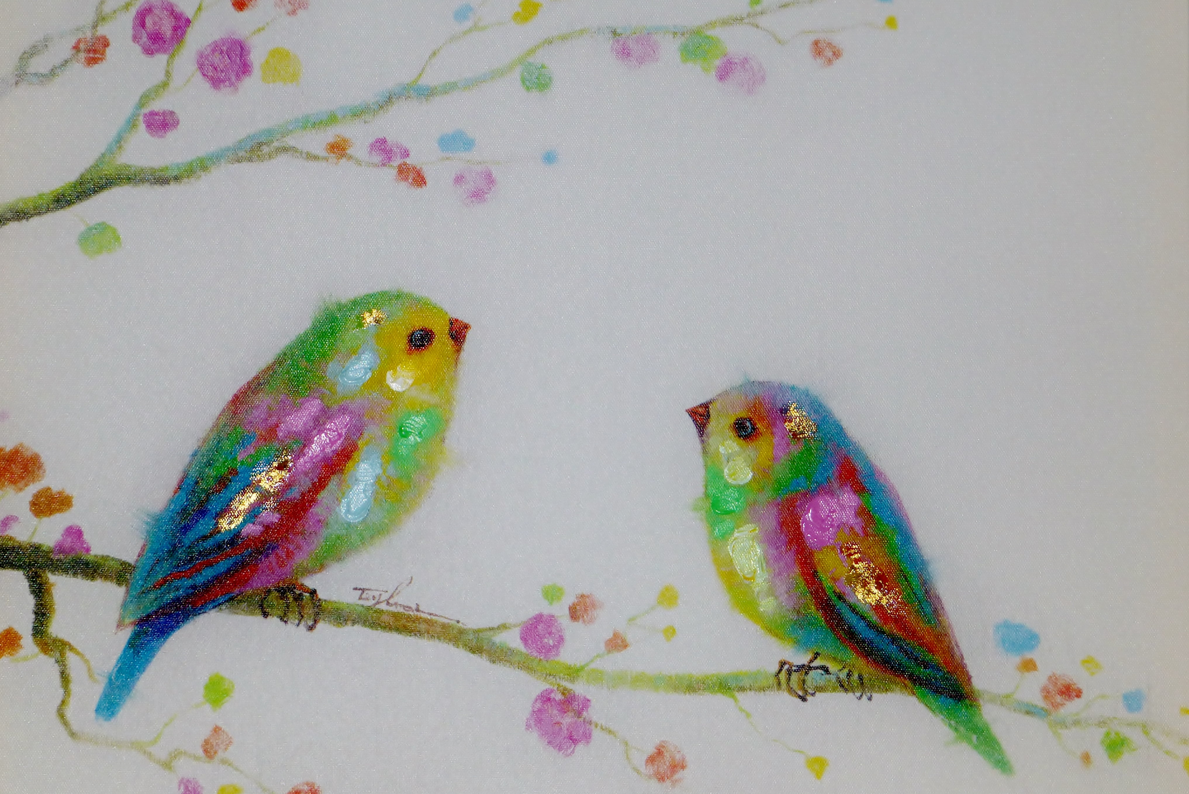 decoration, animal, no people, full length, close-up, vertebrate, 4K, image, parrot, canvas, cute, group of animals, animal representation, tree, colorful, HD Wallpaper