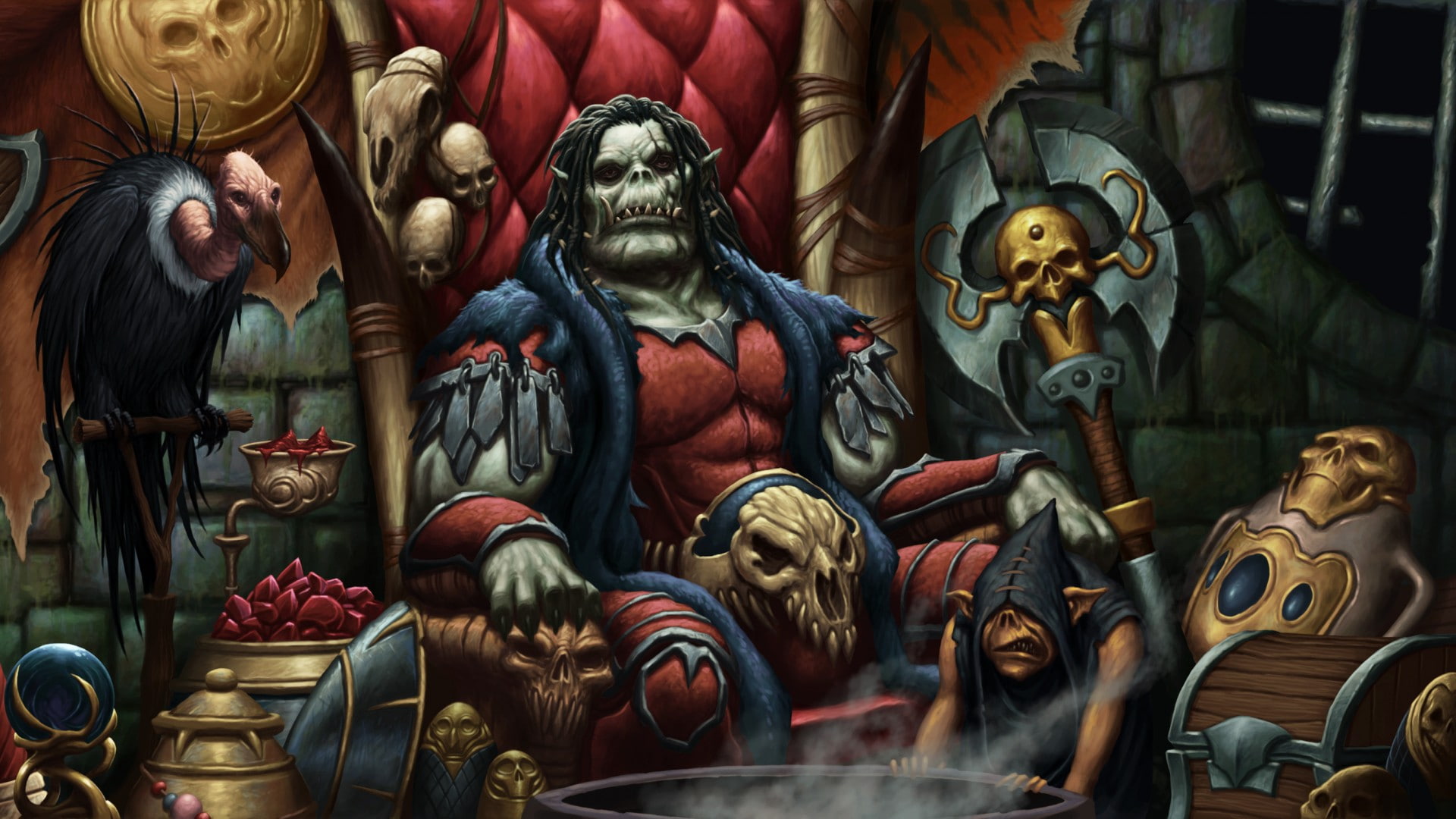 ogre, fantasy, skulls, 1080P, monster, dark, HD Wallpaper