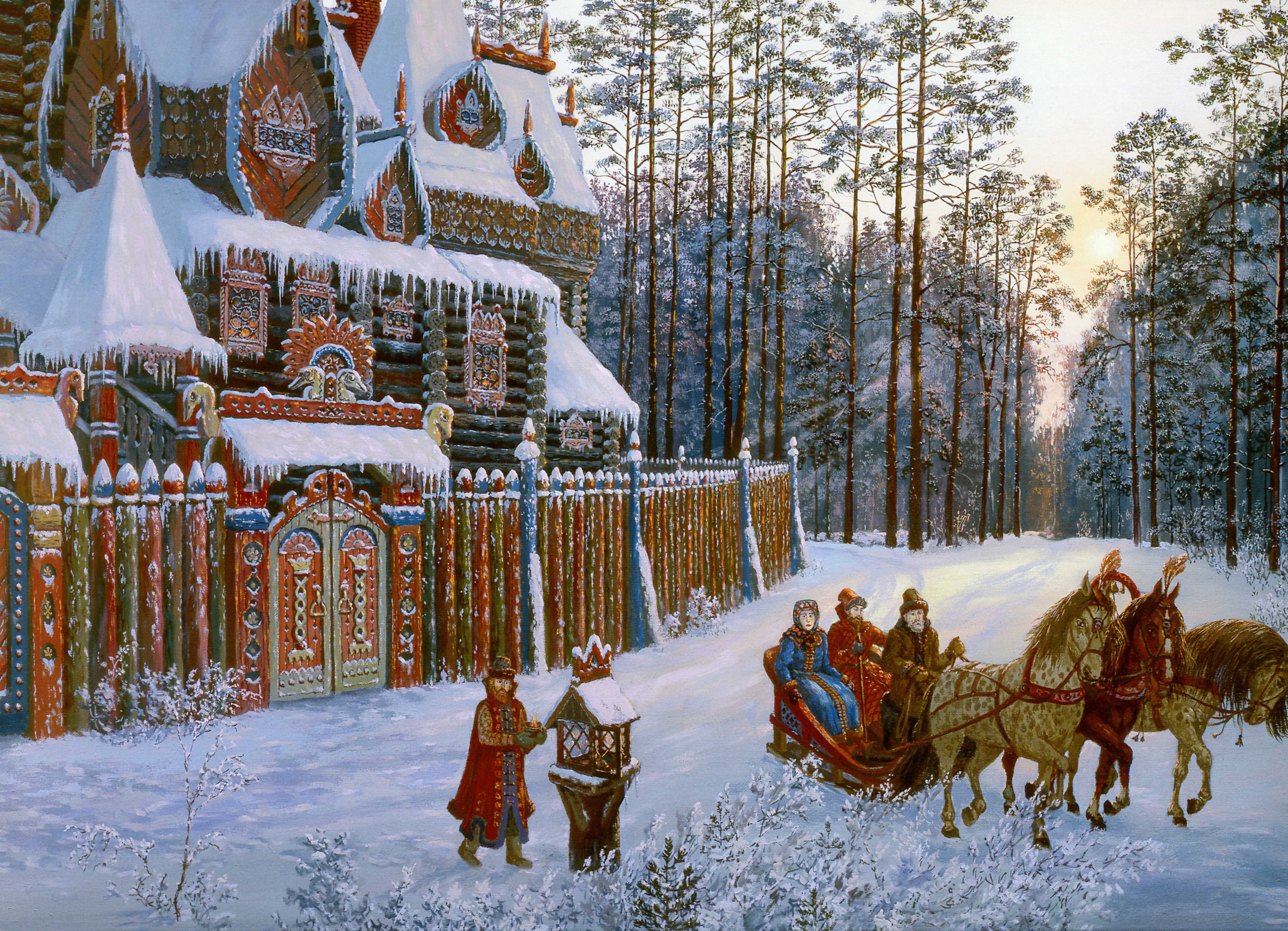 winter, season, forest, day, brown, Russian folklore, plant, cultures, christmas, Evening, cold - Temperature, built structure, Vsevolod Ivanov, snow, nature, HD Wallpaper