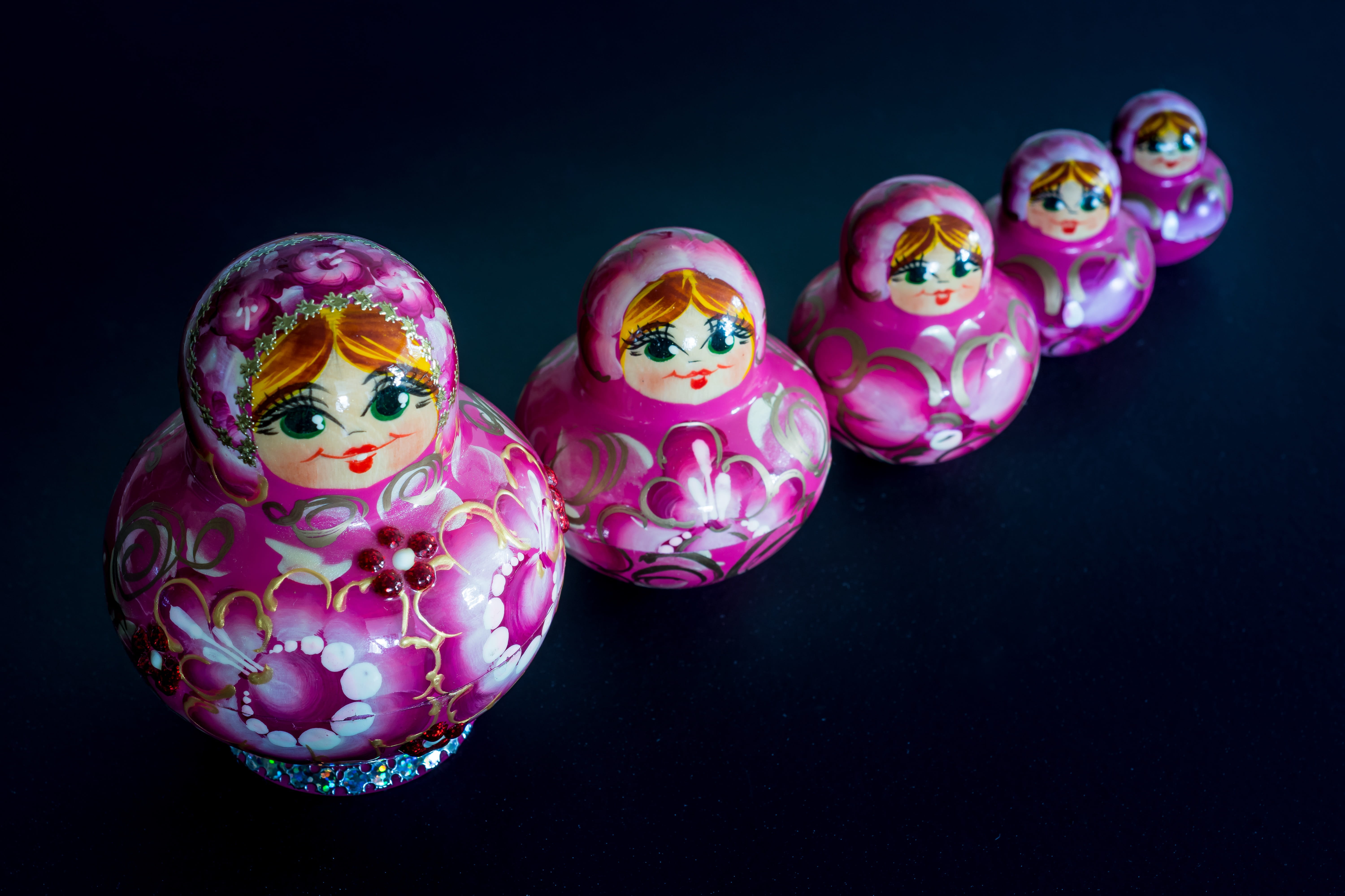 matrioshka, souvenir, egg, matreshka, representation, black background, indoors, dolls, woman, wooden, purple, russian, painted, art and craft, creativity, HD Wallpaper