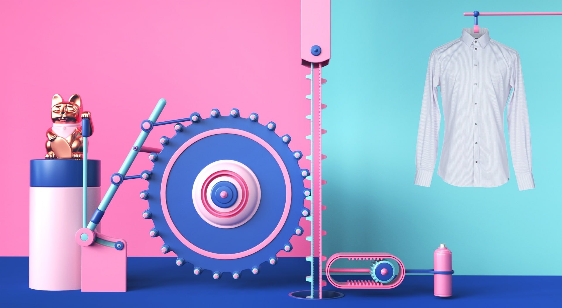 creativity, Aero, male likeness, blue, 3DComputerGraphics, purple, pink color, Funny, pink background, technology, representation, 1080P, robot, toy, art and craft, HD Wallpaper
