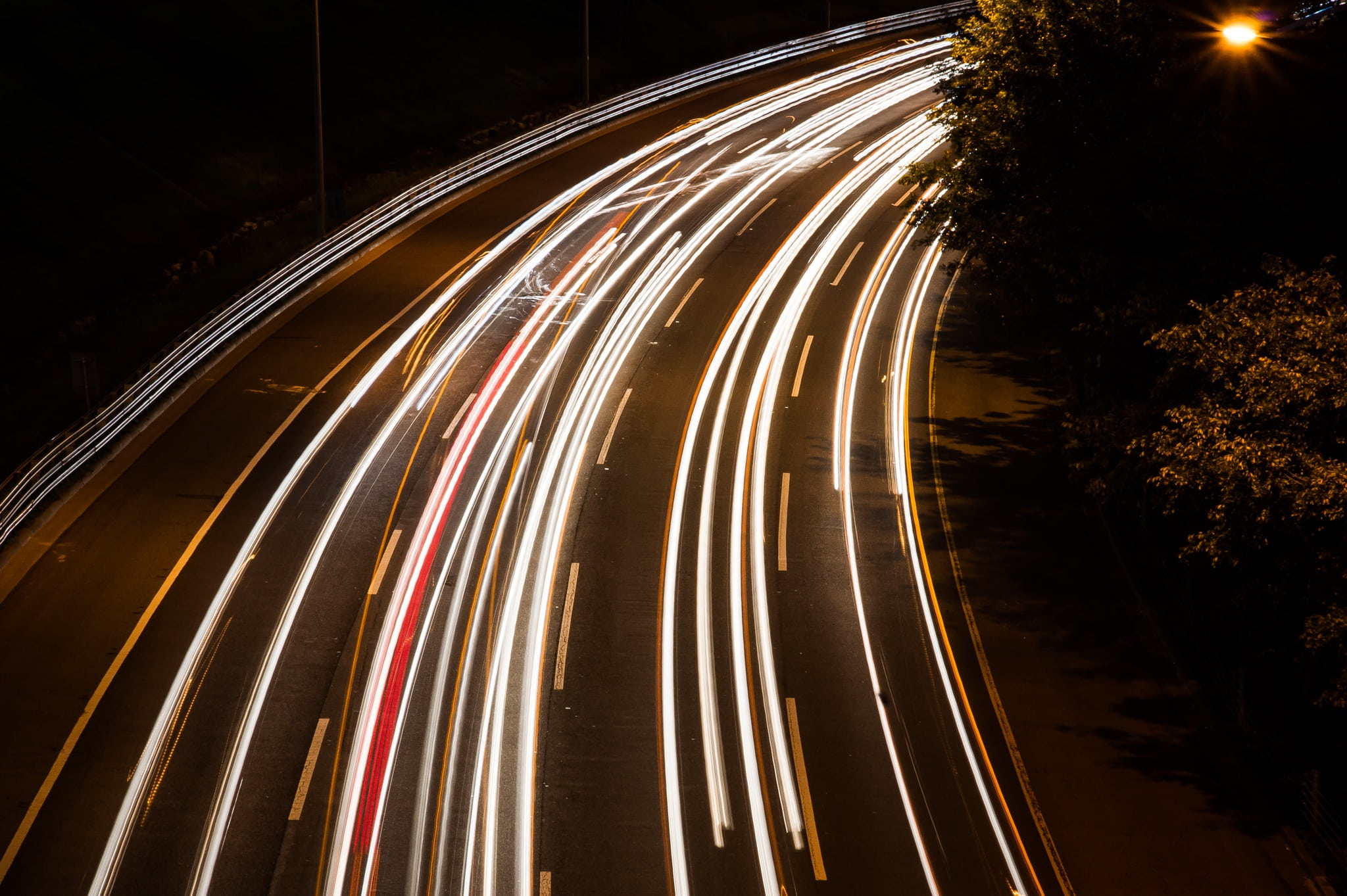 multi colored, way, illuminated, blurred Motion, speed, glowing, nature, light - natural phenomenon, no people, night, highway, long Exposure, car, dusk, HD Wallpaper