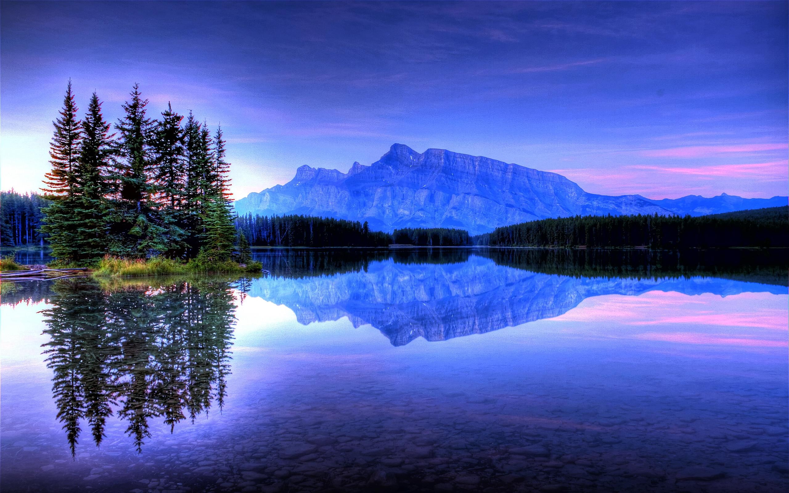 pristine, dusk, mirror, clear, water, peaceful, 3d and abstrac, heure, gorgeous, body, beautiful, bleue, evening, 2K, reflections, HD Wallpaper