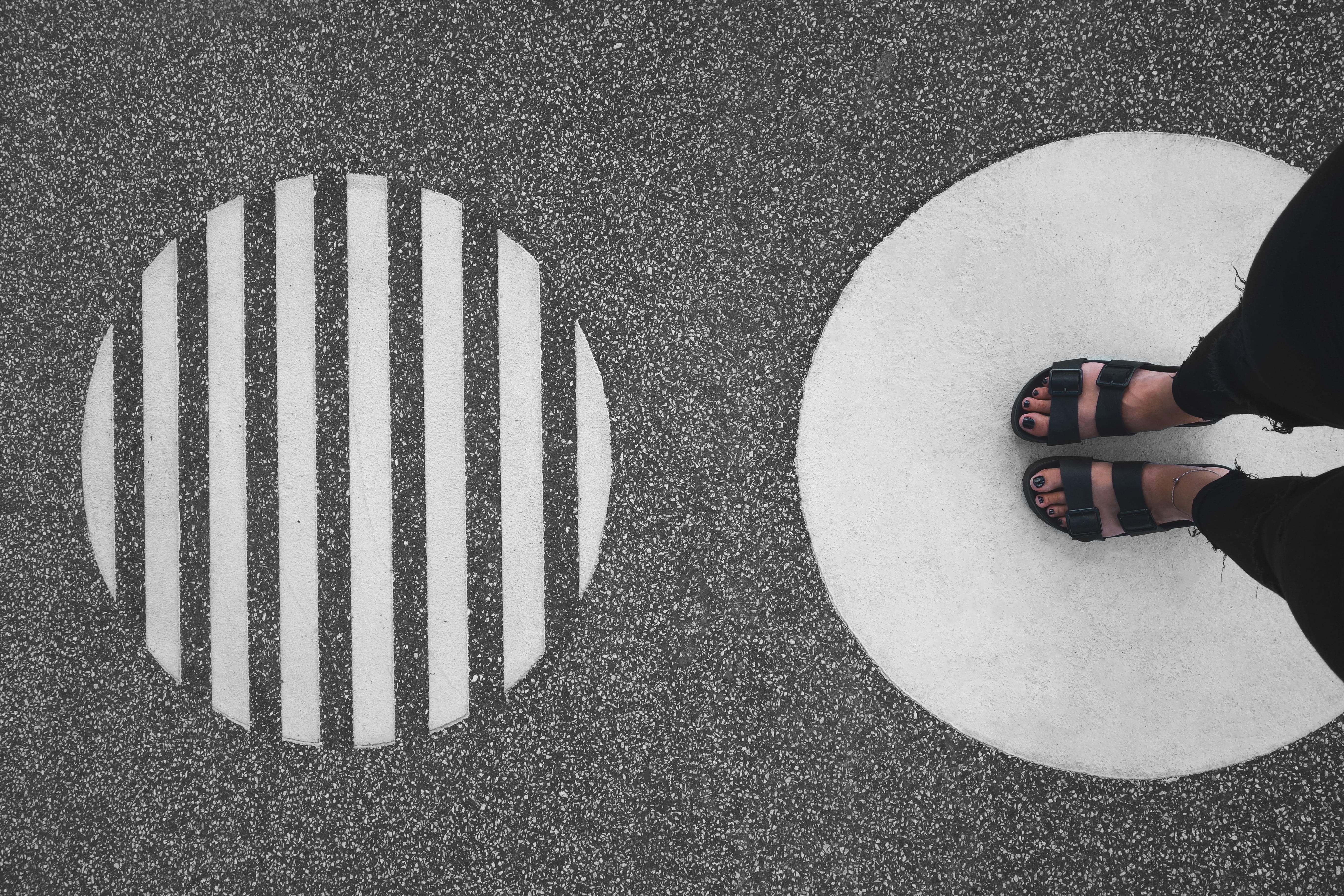 manhole, blackandwhite, person, future, low section, design, day, human leg, road, directly above, city, floor, one person, abstract, sign, outdoors, pattern, HD Wallpaper