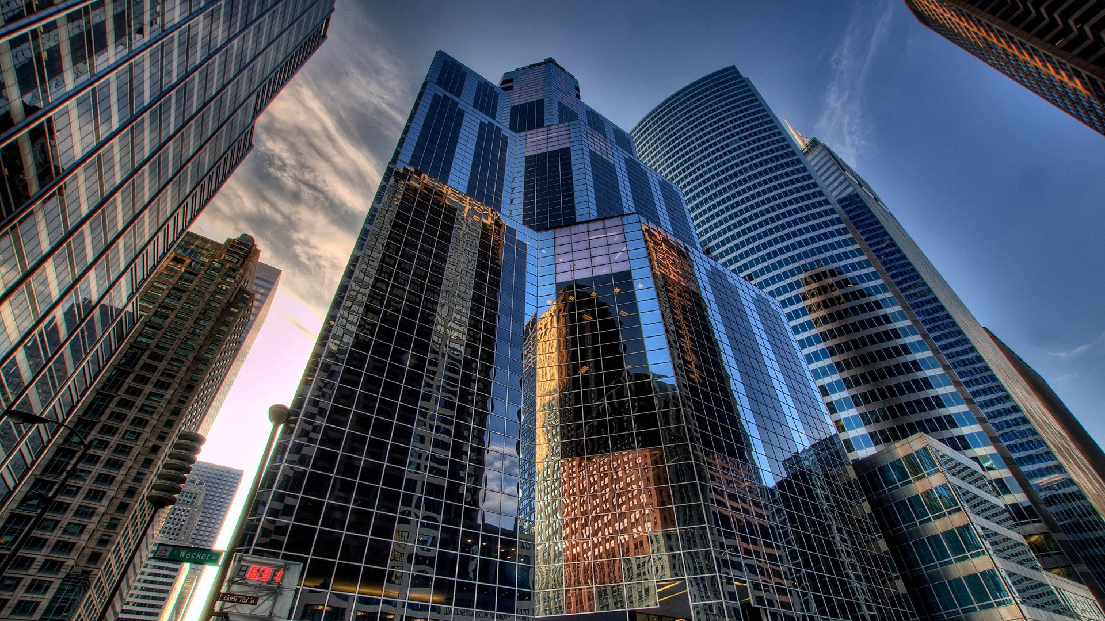 4K, amazing, united states, skyscrapers, skyscraper, ilinois, reflection, buildings, usa, chicago, sky, HD Wallpaper