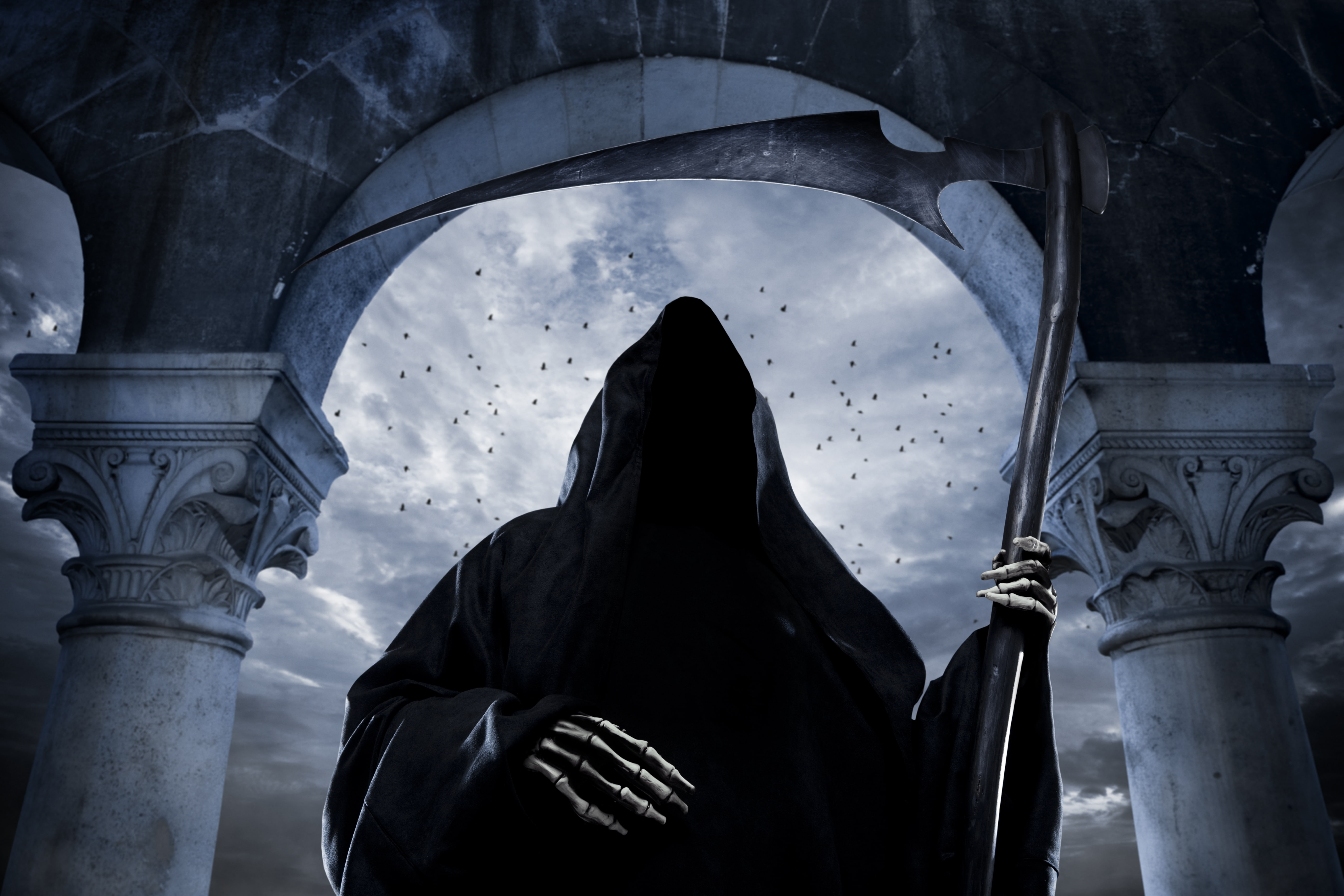 Gothic, 5K, skeleton, Fantasy, headgear, Scythe, reaper, Hood, Undead, HD Wallpaper