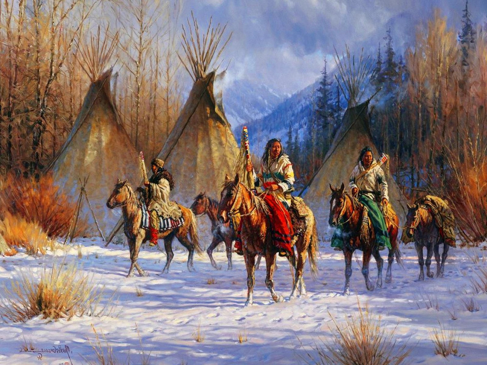 720P, western, people, artwork, painting, warrior, native, american, art, indian, HD Wallpaper