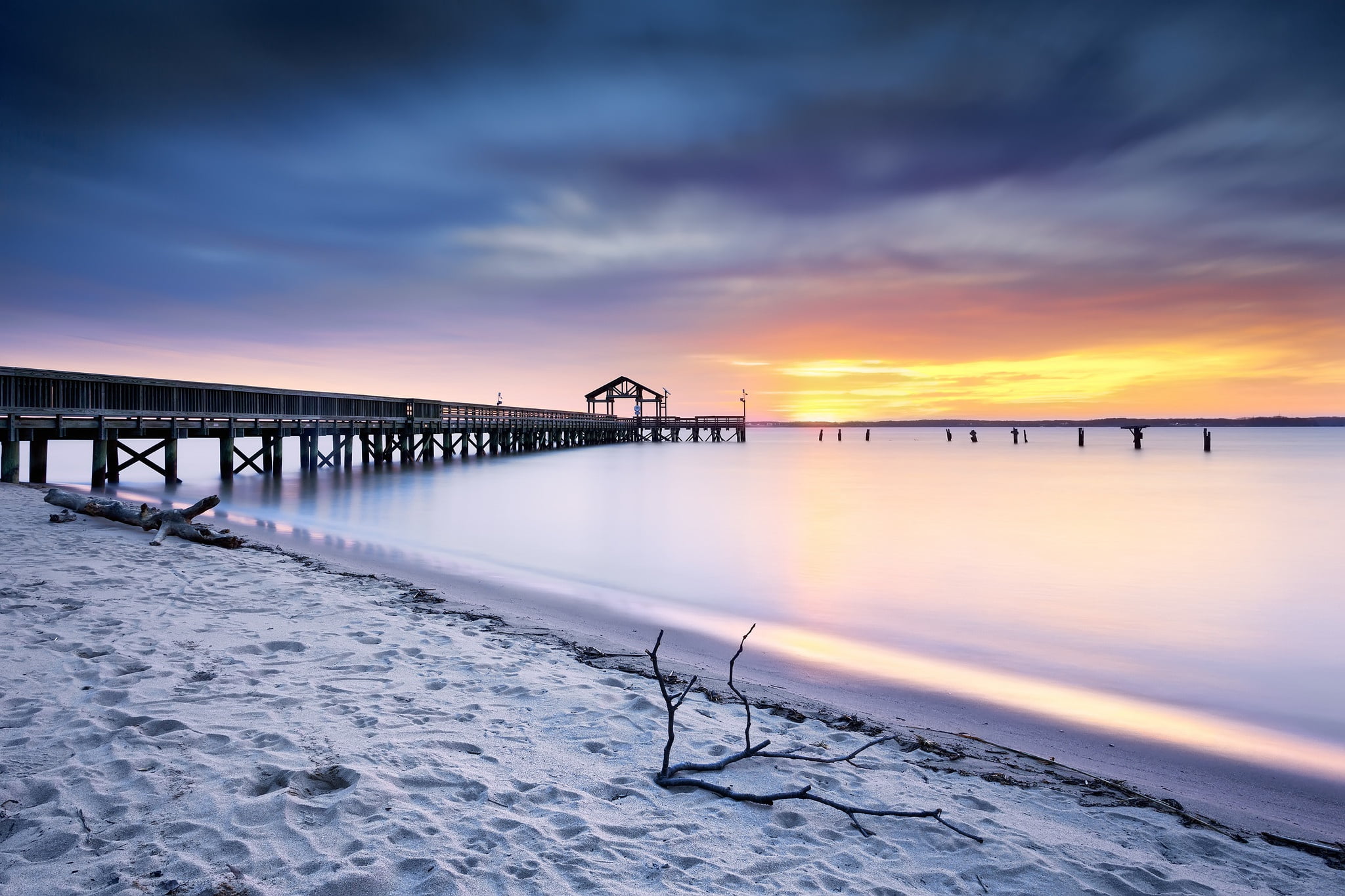 sunset, bridge, 1080P, Prince William, sea, Virginia, United States, HD Wallpaper