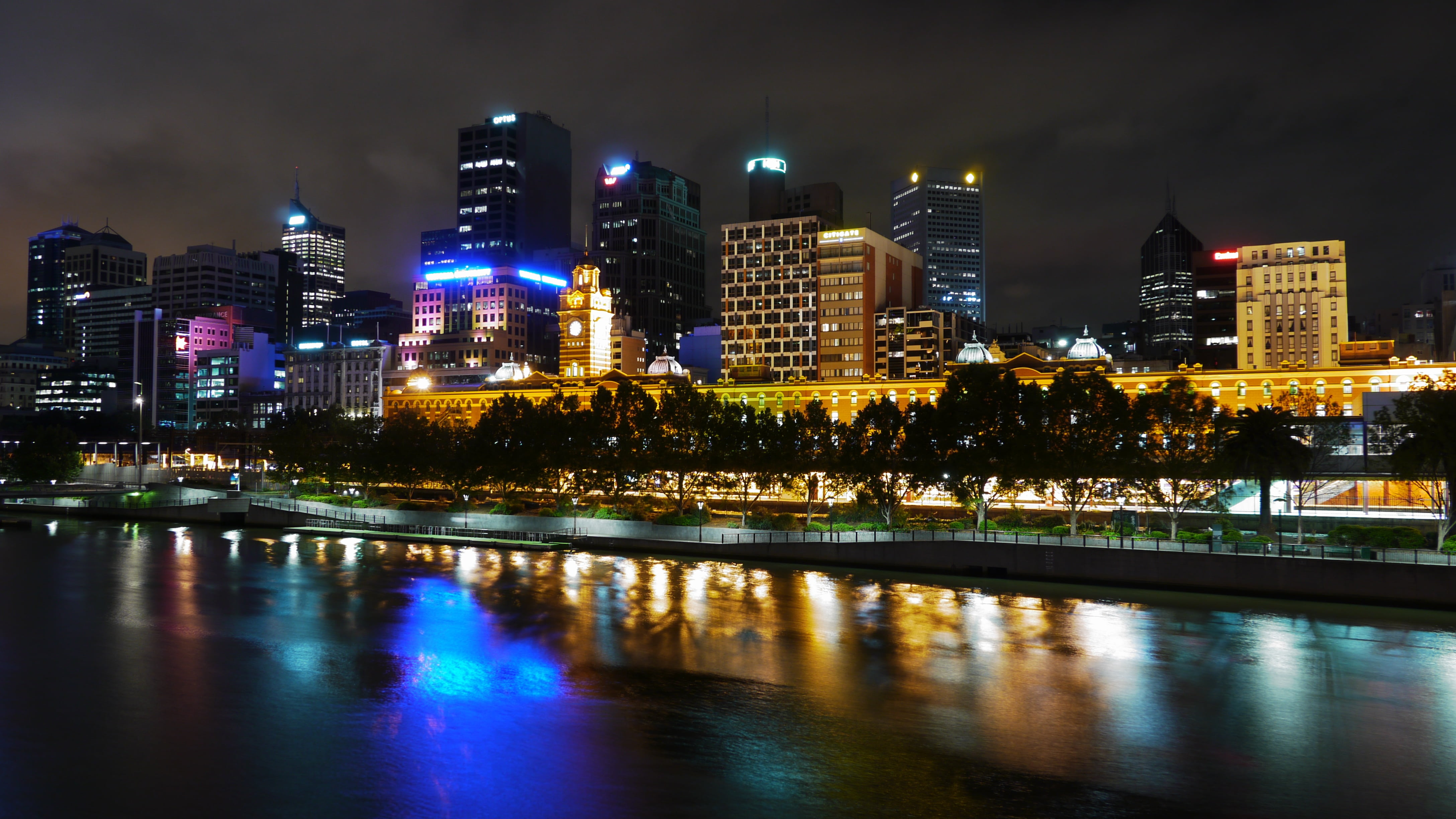 multicolored, buildings, yarra, skyscraper, rise, night, financial district, melbourne, sky, waterfront, built structure, cityscape, river, building exterior, HD Wallpaper
