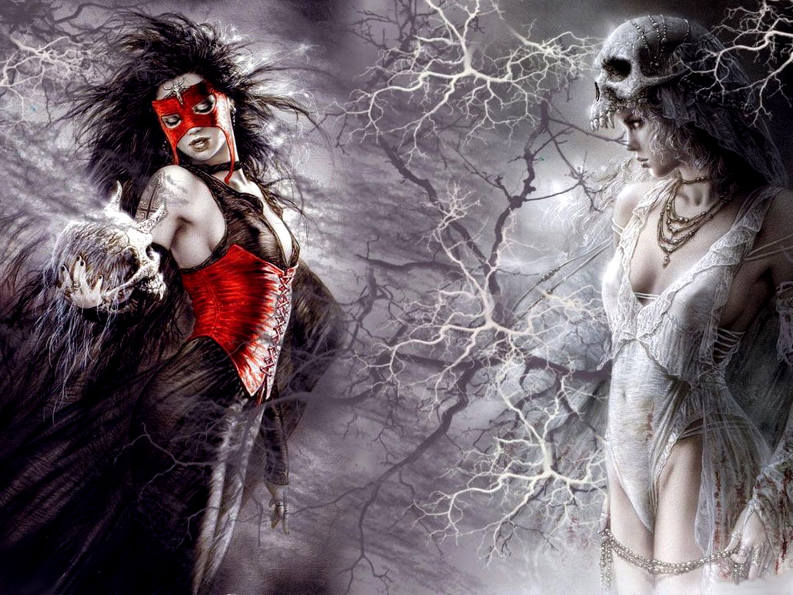 Evil, 720P, babes, women, skull, art, Good, luis, Dark, fantasy, Royo, mood, sexy, HD Wallpaper