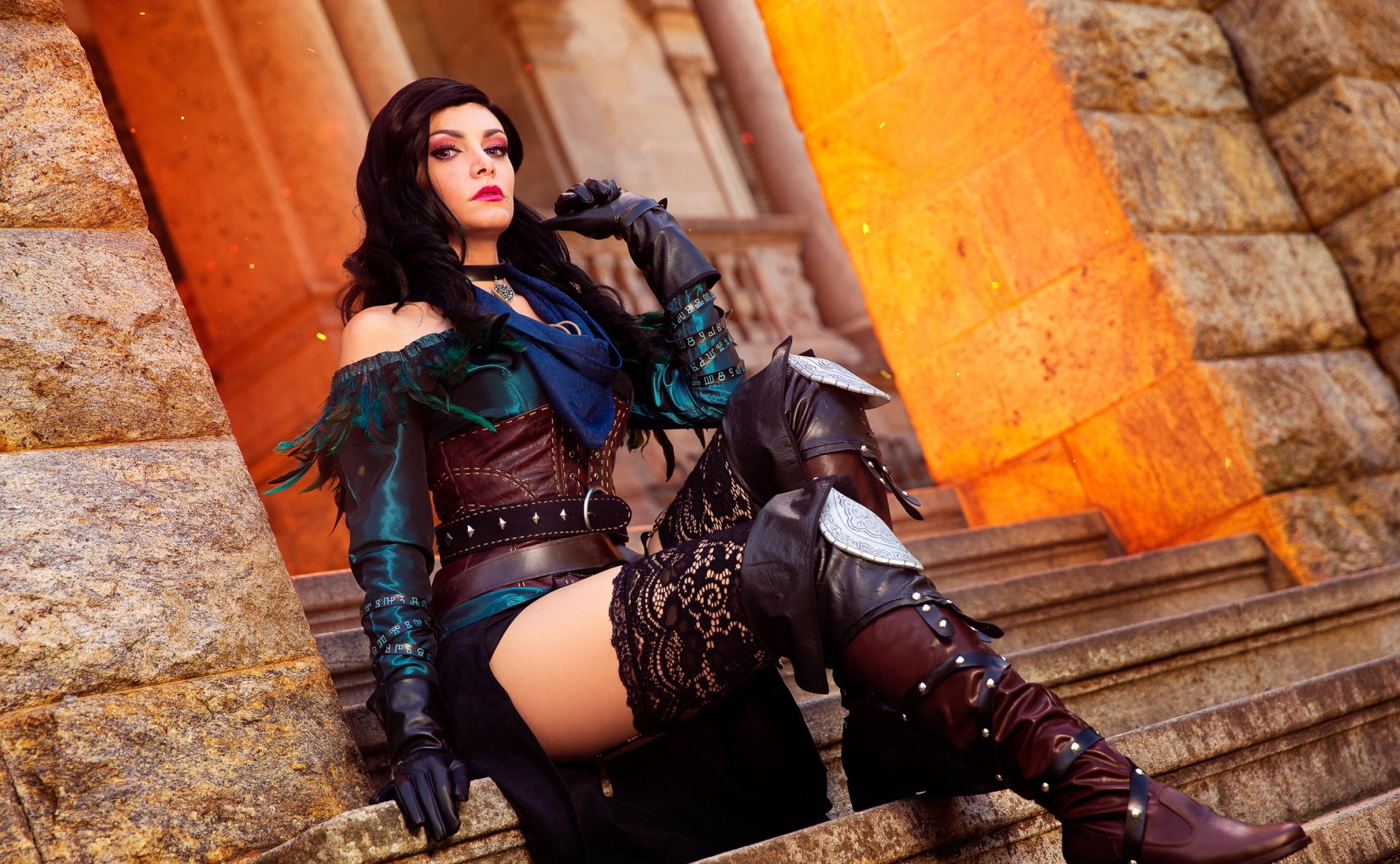 The Witcher, hairstyle, young adult, young women, sitting, lifestyles, beautiful woman, Cosplay, contemplation, real people, three quarter length, full length, HD Wallpaper