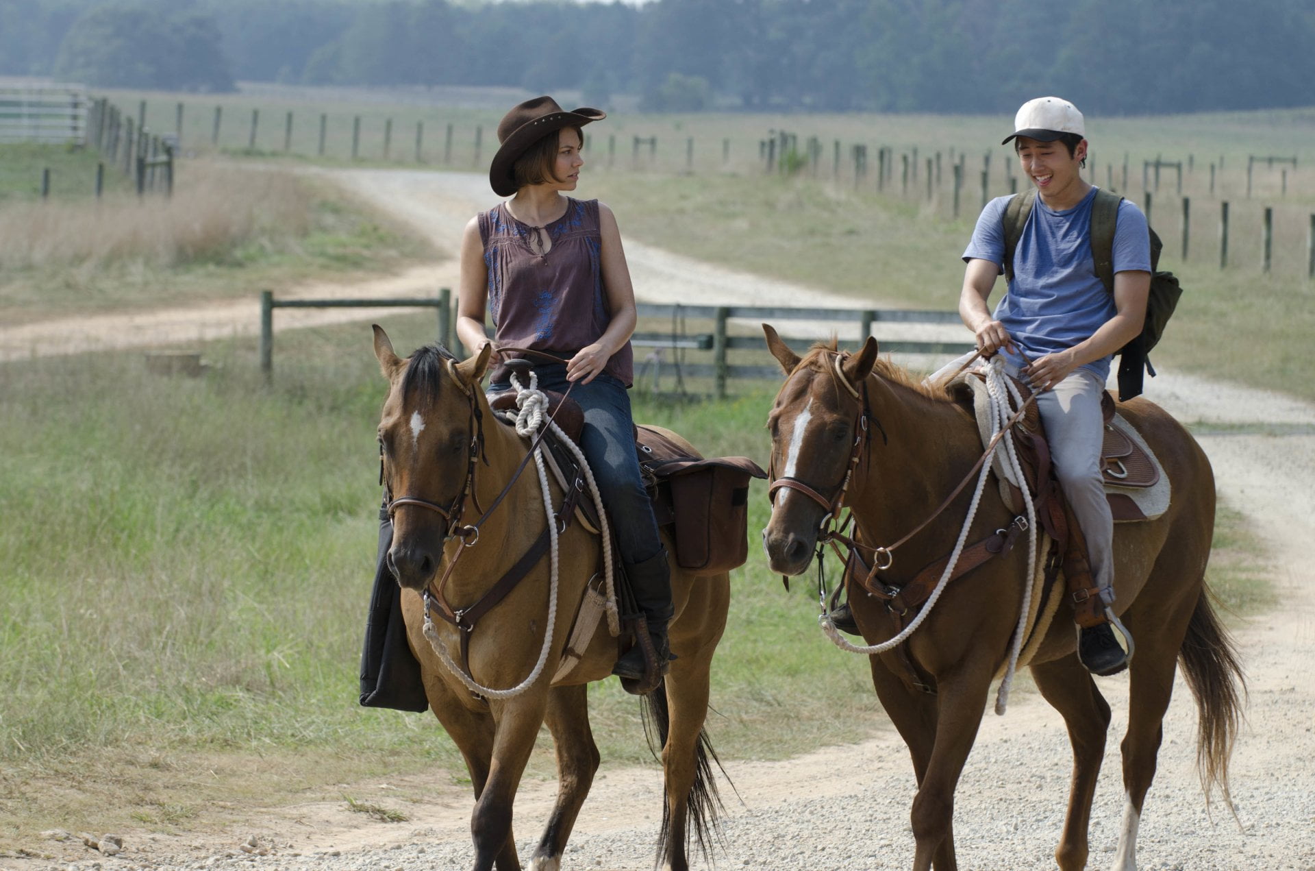 animal themes, Maggie Greene, herbivorous, domestic animals, two animals, mammal, teenager, horse, Lauren Cohan, 1080P, activity, animal wildlife, land, HD Wallpaper