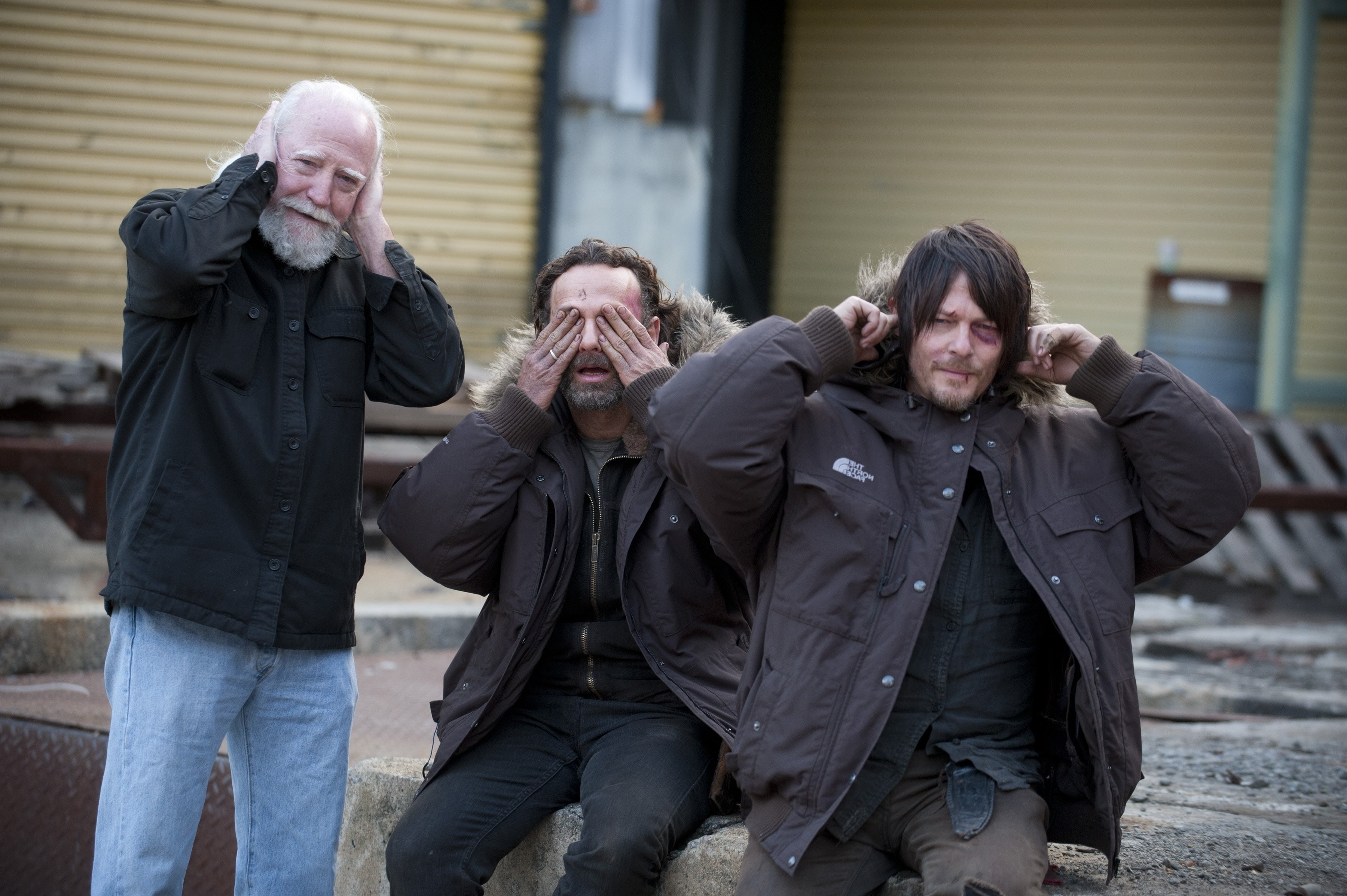 The Walking Dead, Rick Grimes, depression - sadness, looking at camera, lifestyles, men, mature men, outdoors, people, Hershel Greene, clothing, winter, HD Wallpaper