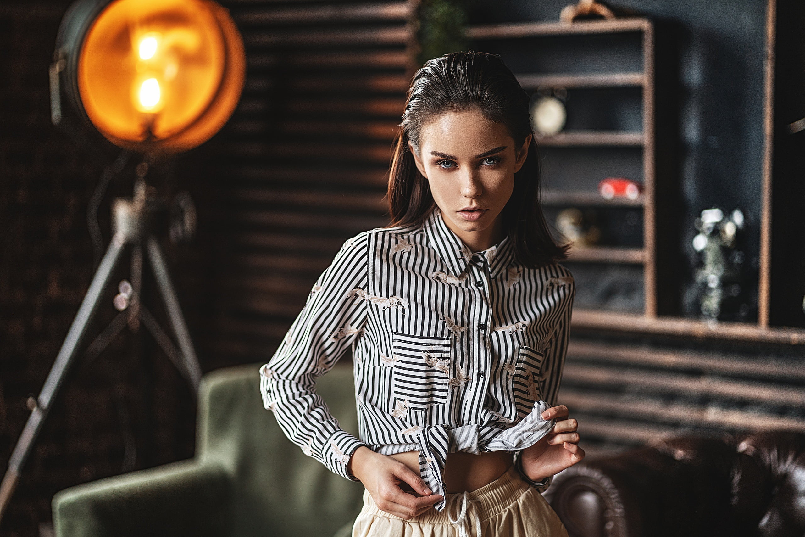 Sonya Biletskaya, model, women indoors, 2K, dark hair, Vlad Popov, women, HD Wallpaper