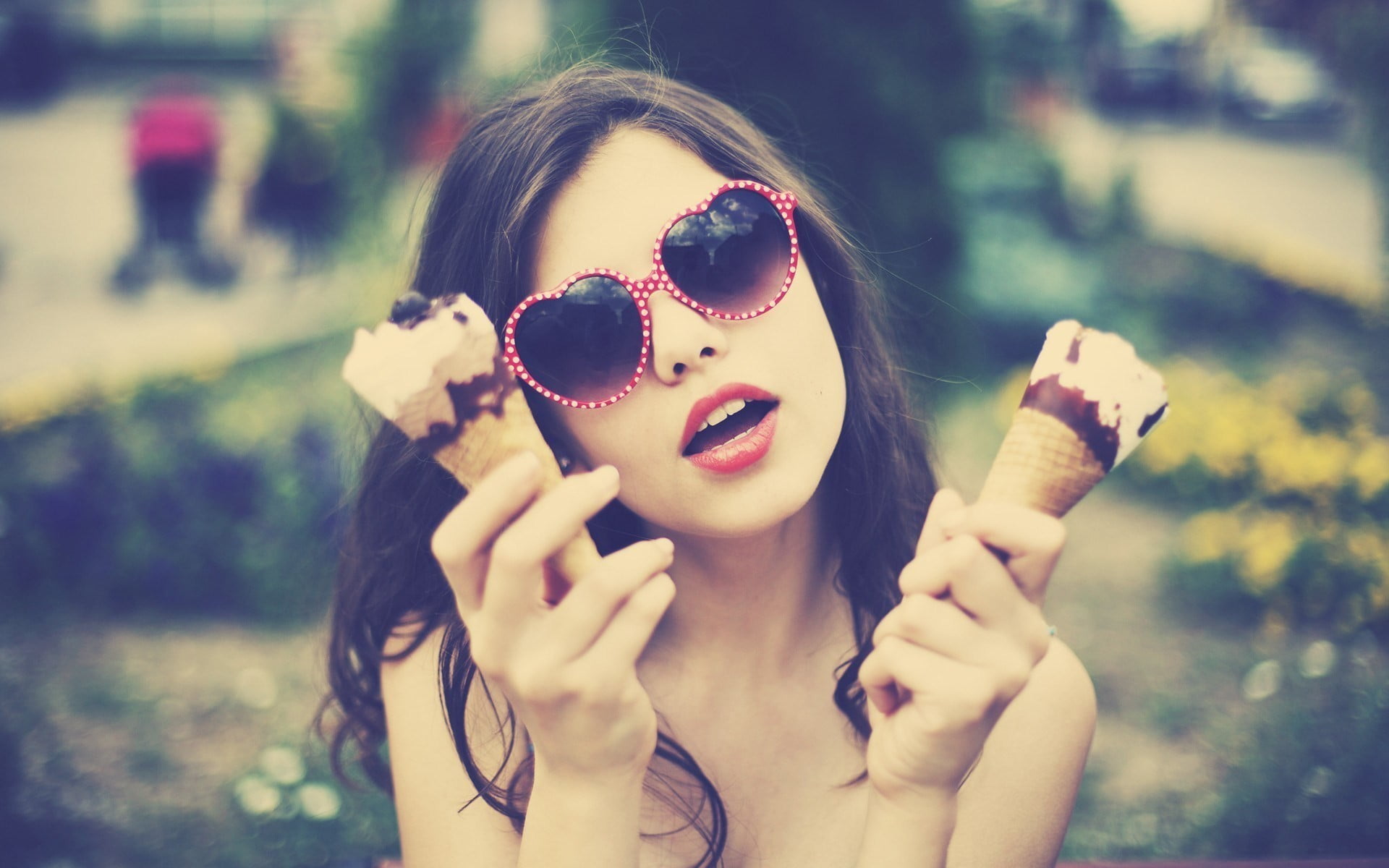 human hand, day, headshot, young adult, gesturing, women, finger, young women, one person, ice cream, hand, looking at camera, emotion, pink, beautiful woman, HD Wallpaper