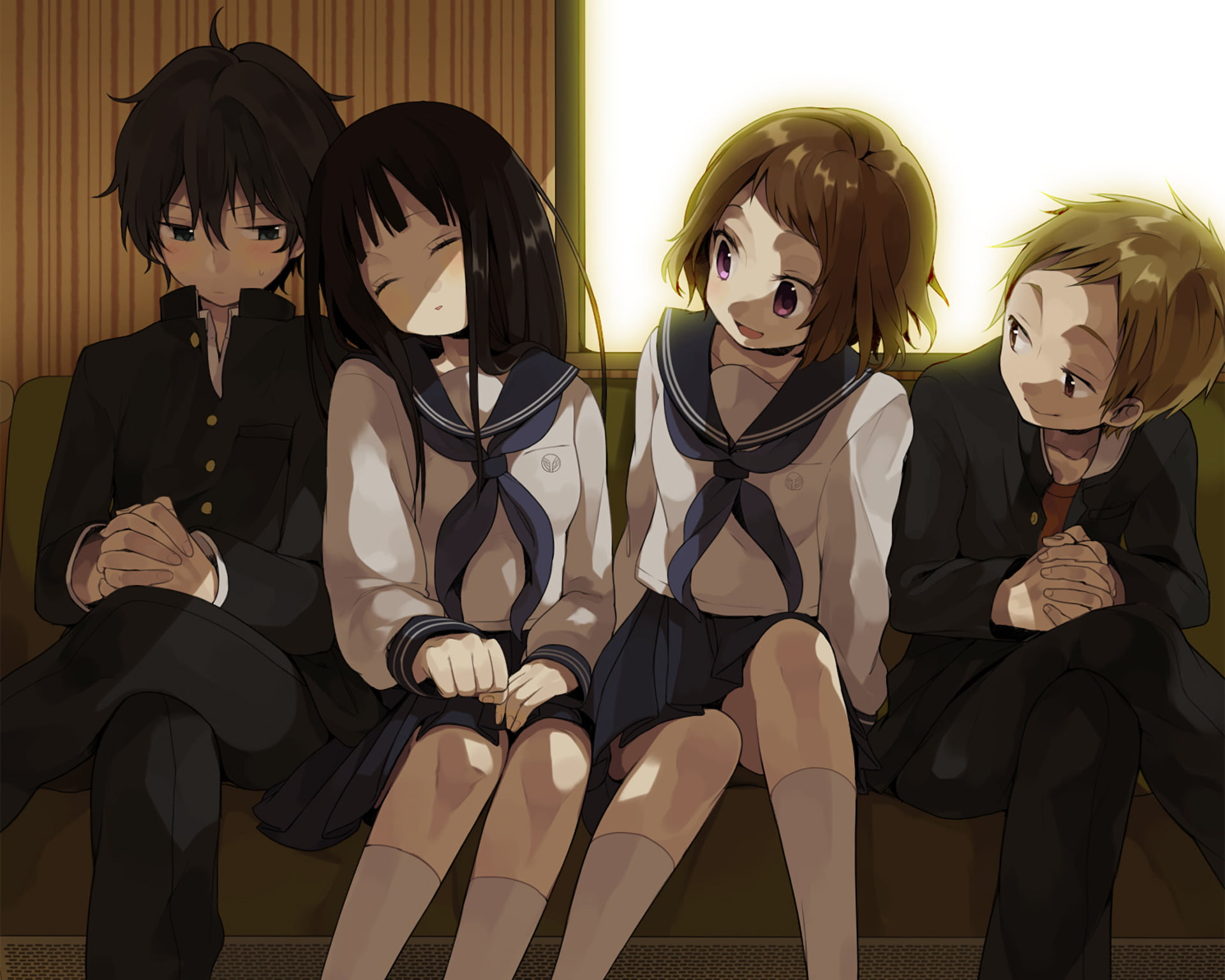 spooky, beautiful woman, three quarter length, young adult, costume, Anime, Hōtarō Oreki, leisure activity, Satoshi Fukube, front view, group of people, HD Wallpaper
