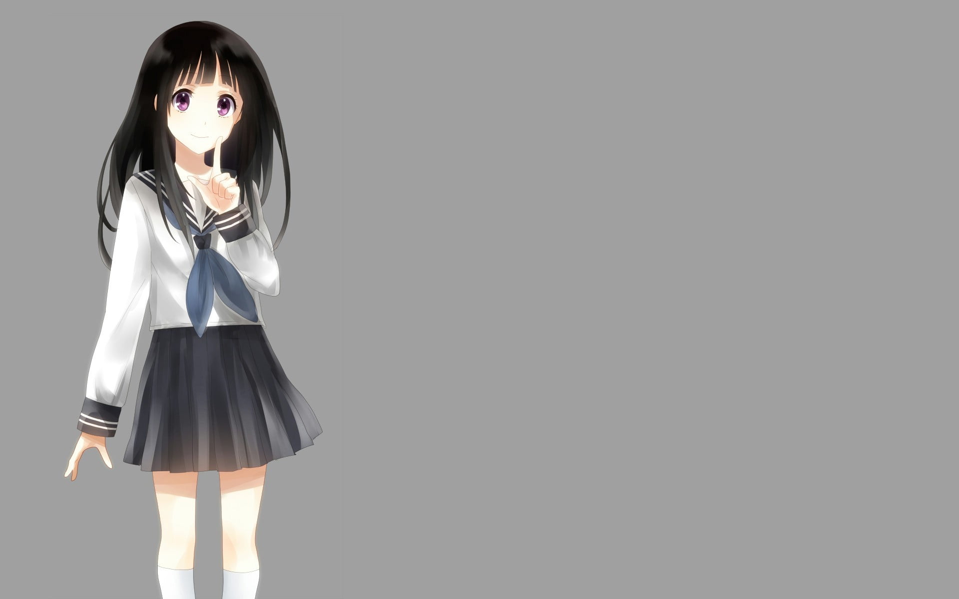 1080P, fashion, portrait, long hair, lifestyles, beautiful woman, one person, Hyouka, innocence, casual clothing, studio shot, young women, black background, HD Wallpaper