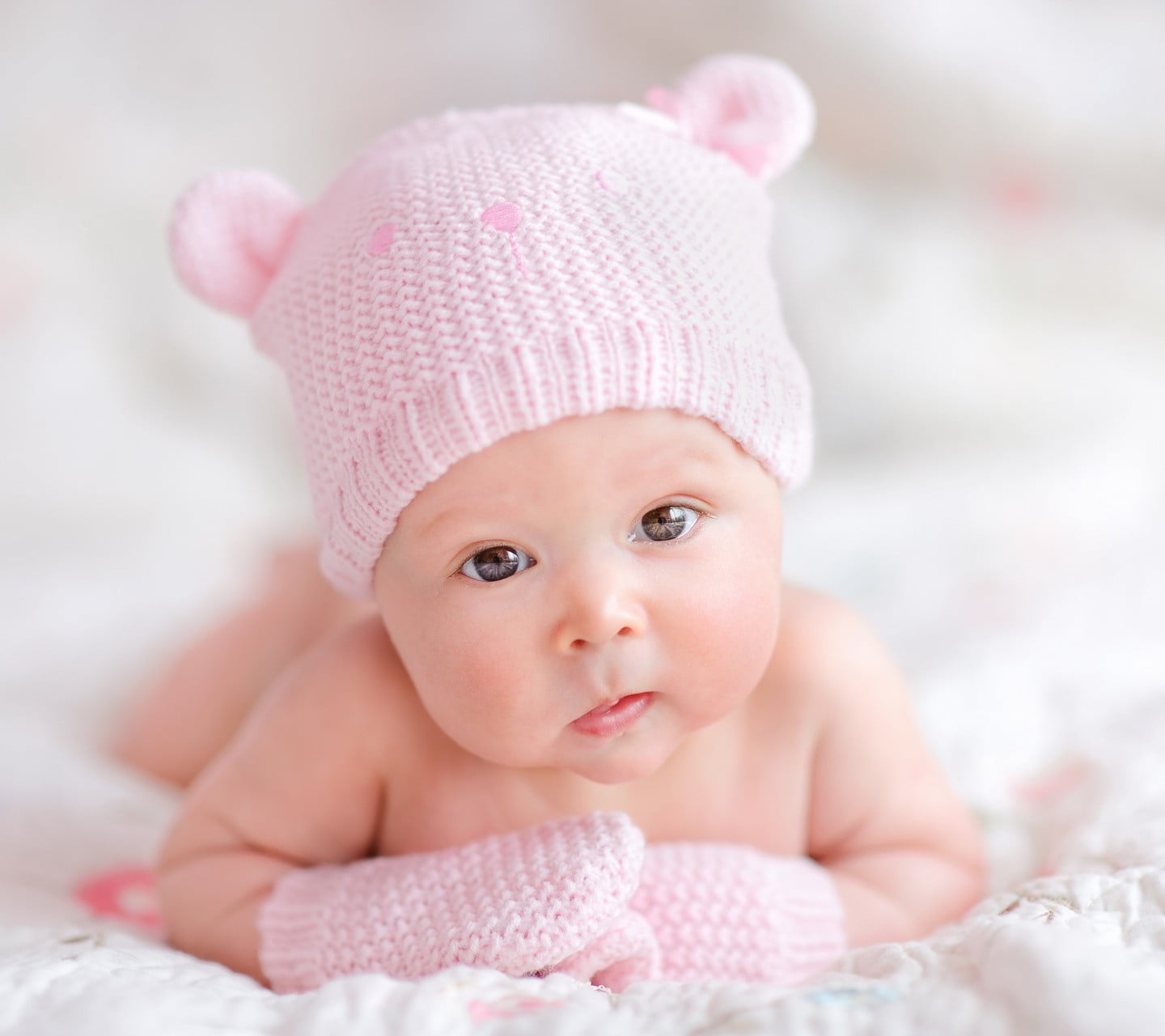 lying down, childhood, innocence, portrait, looking at camera, young, cute, knit hat, indoors, baby clothing, happy, body part, close-up, one person, hat, HD Wallpaper